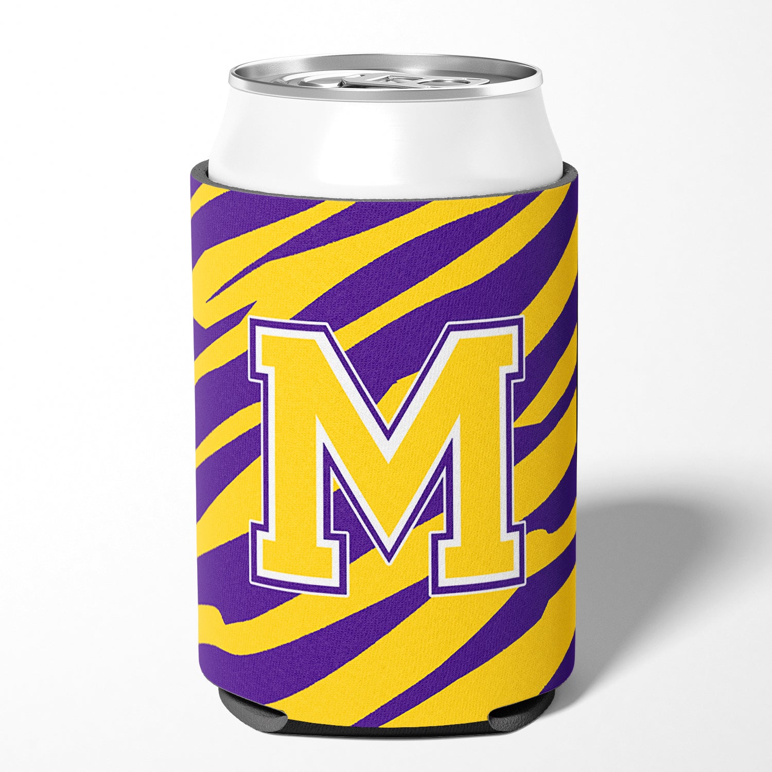 Monogram - Tiger Stripe - Purple Gold Can or Bottle Beverage Insulator Initial M.