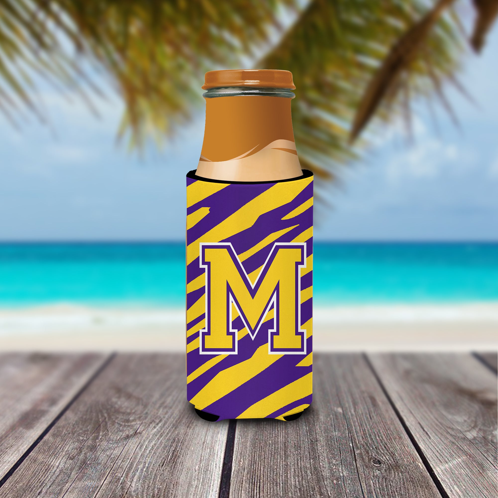 Monogram - Tiger Stripe - Purple Gold  Letter M Ultra Beverage Insulators for slim cans CJ1022-MMUK