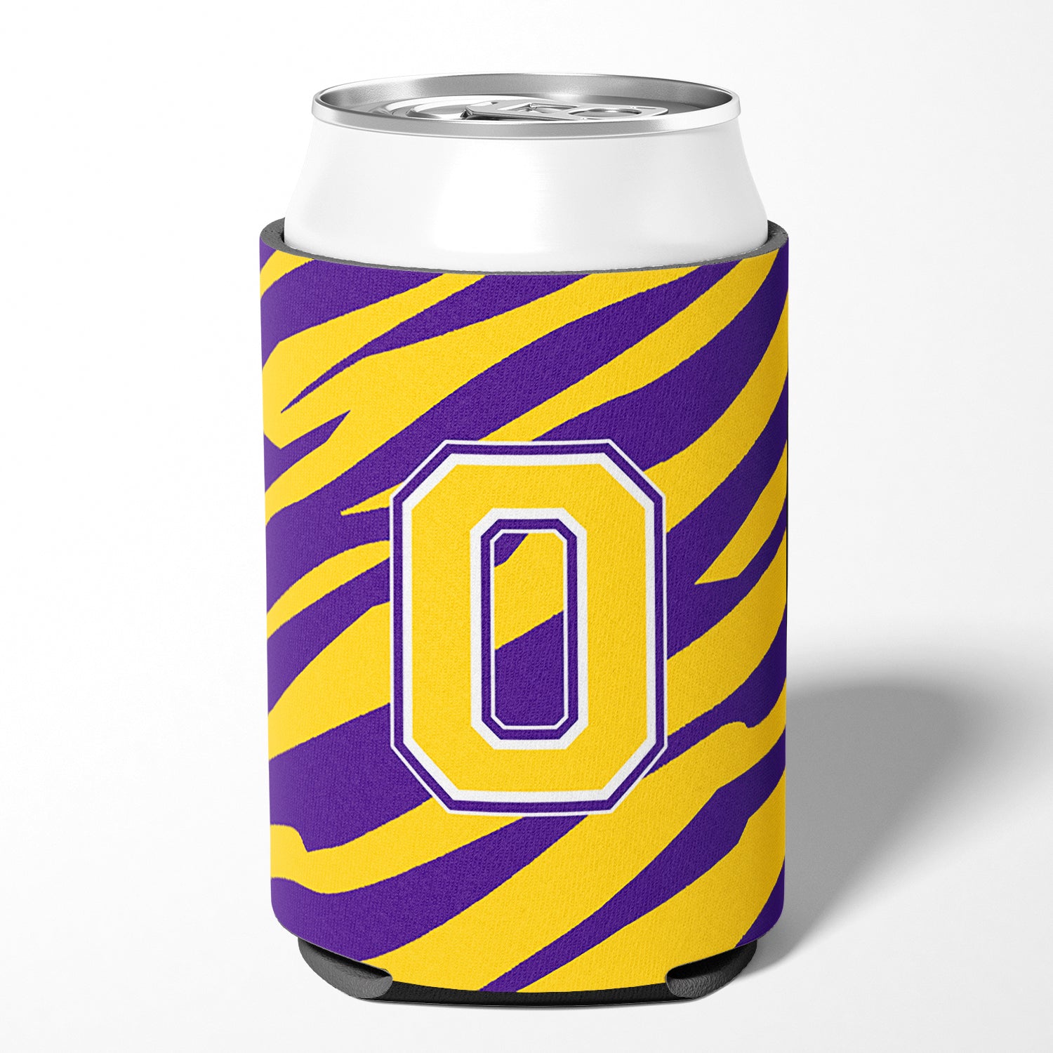 Monogram - Tiger Stripe - Purple Gold Can or Bottle Beverage Insulator Initial O.