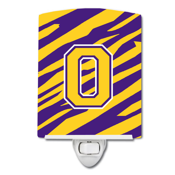 Letter O Monogram - Tiger Stripe - Purple Gold Ceramic Night Light CJ1022-OCNL - the-store.com