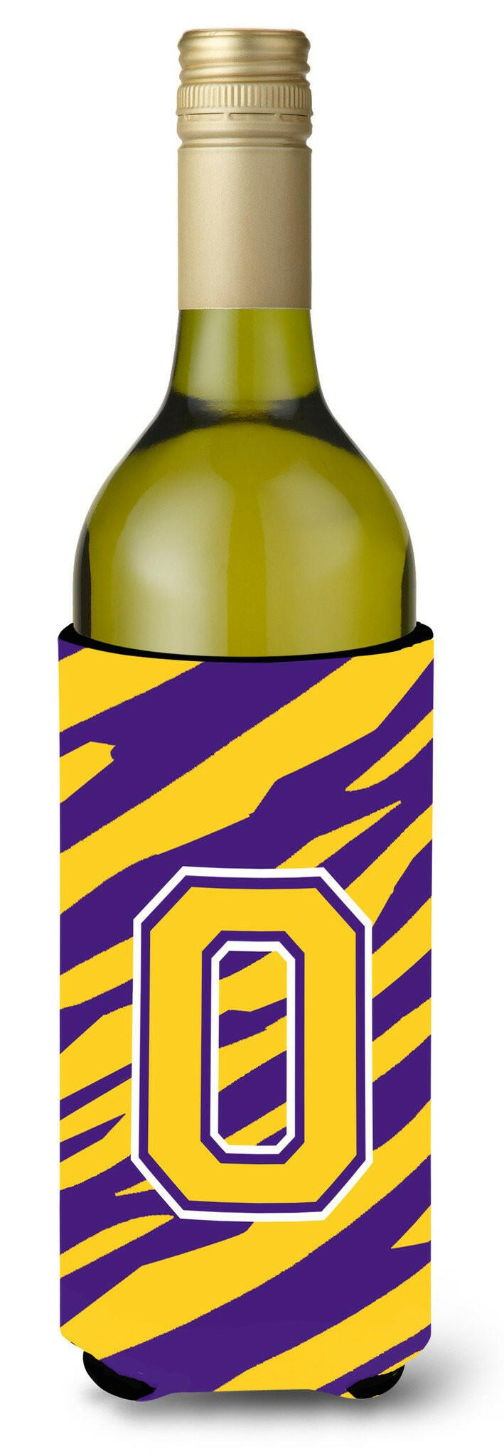 Monogram - Tiger Stripe - Purple Gold  Initial O Wine Bottle Beverage Insulator Beverage Insulator Hugger by Caroline's Treasures