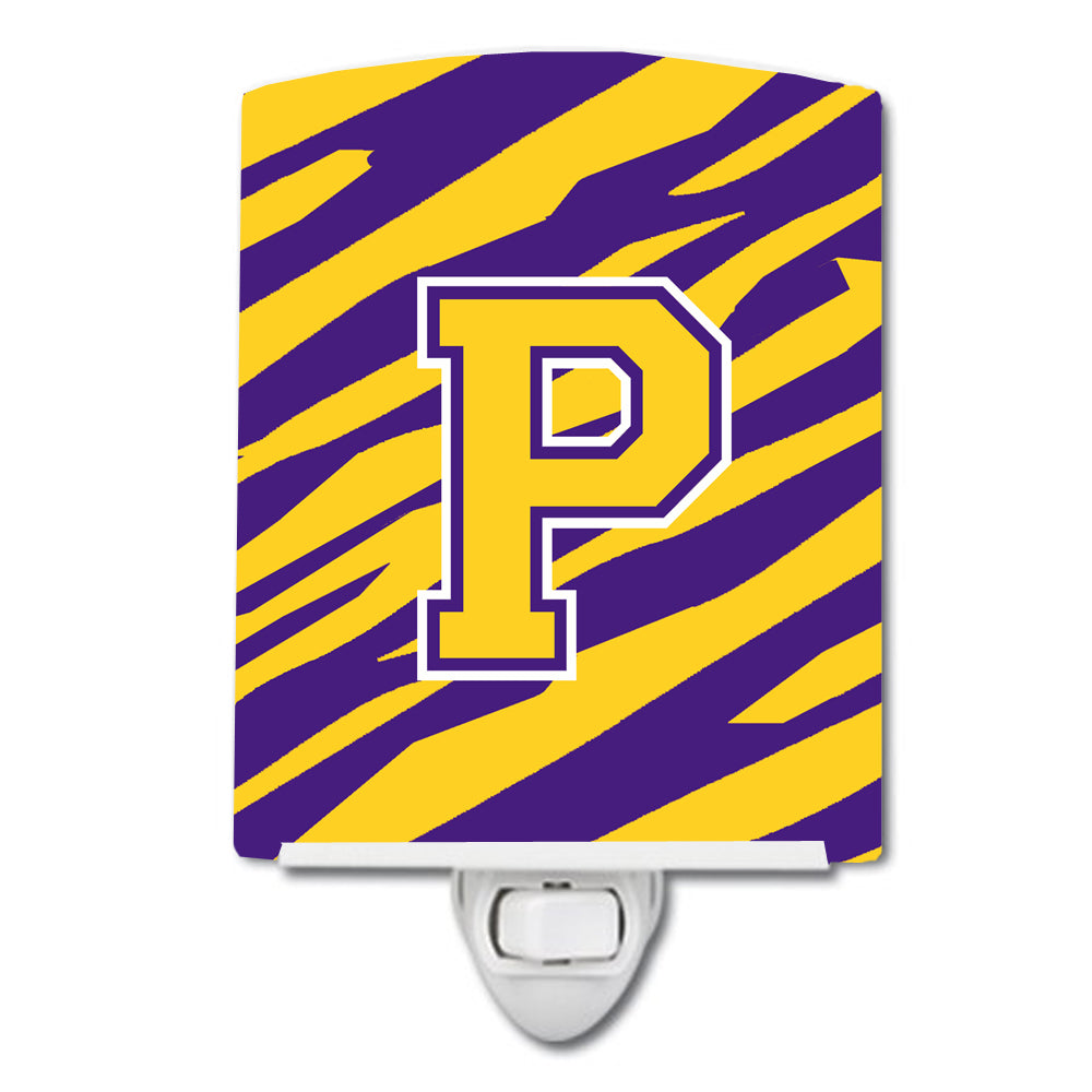 Letter P Monogram - Tiger Stripe - Purple Gold Ceramic Night Light CJ1022-PCNL - the-store.com