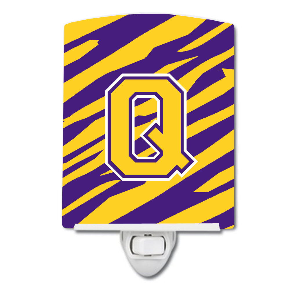 Letter Q Monogram - Tiger Stripe - Purple Gold Ceramic Night Light CJ1022-QCNL - the-store.com