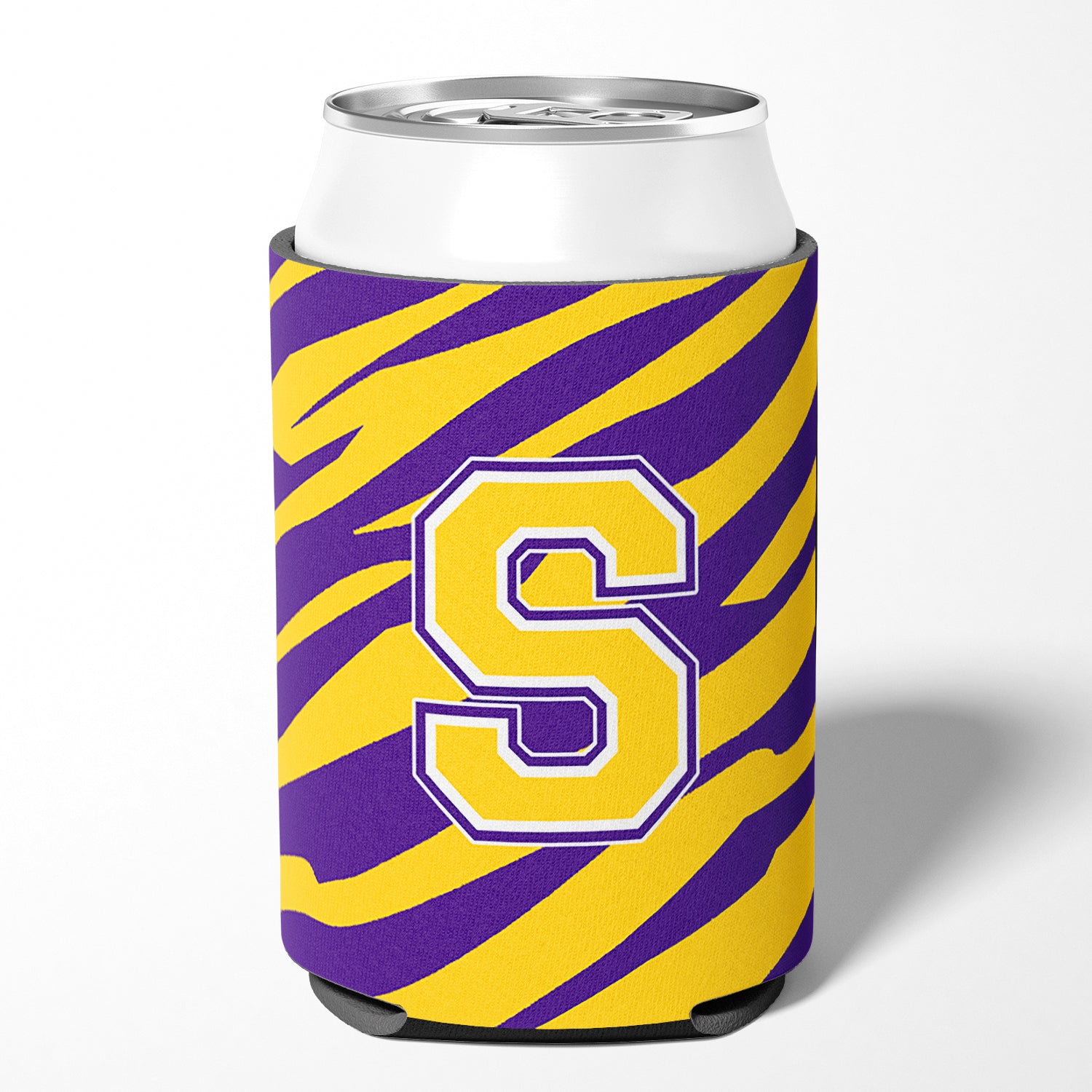 Monogram - Tiger Stripe - Purple Gold Can or Bottle Beverage Insulator Initial S