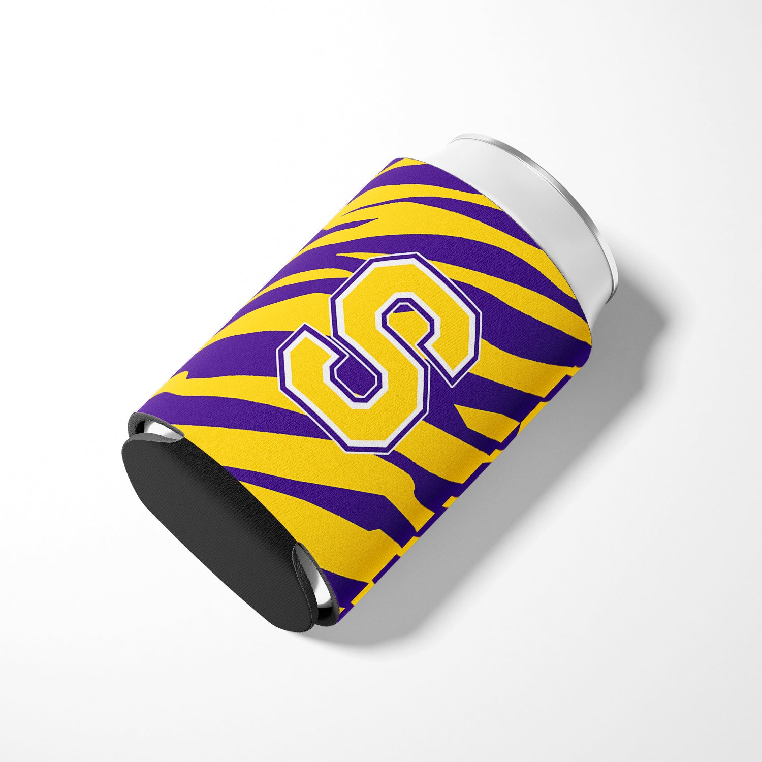 Monogram - Tiger Stripe - Purple Gold Can or Bottle Beverage Insulator Initial S.
