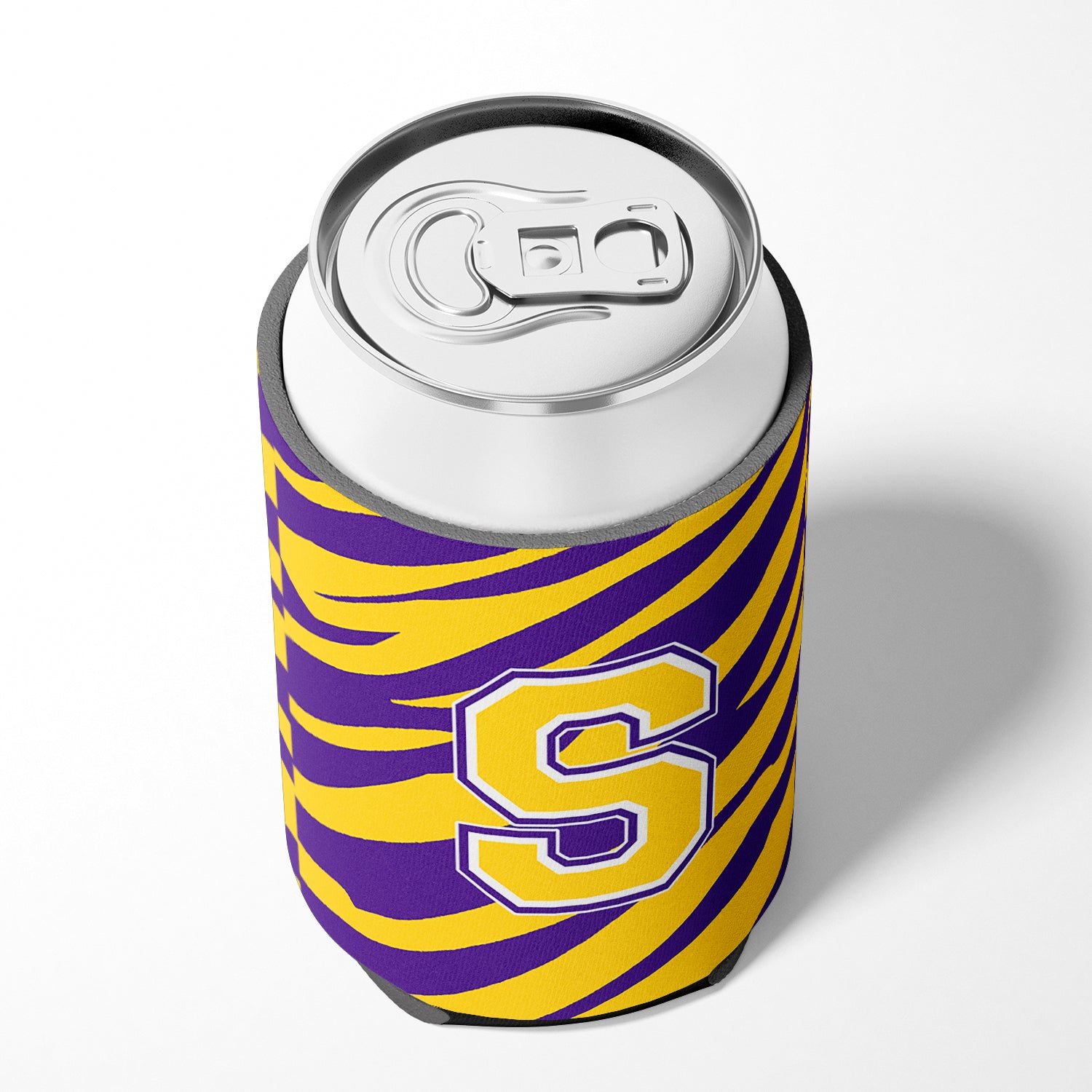 Monogram - Tiger Stripe - Purple Gold Can or Bottle Beverage Insulator Initial S.