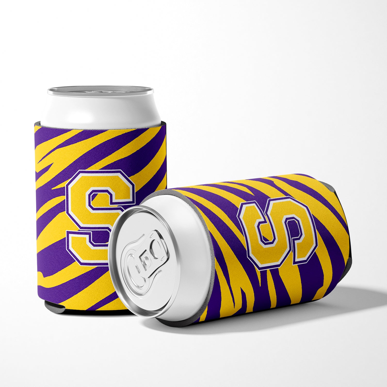Monogram - Tiger Stripe - Purple Gold Can or Bottle Beverage Insulator Initial S