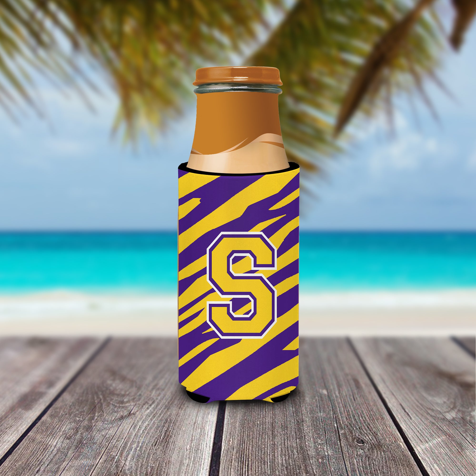 Monogramme - Tiger Stripe - Purple Gold Letter S Ultra Beverage Isolateurs pour canettes minces CJ1022-SMUK