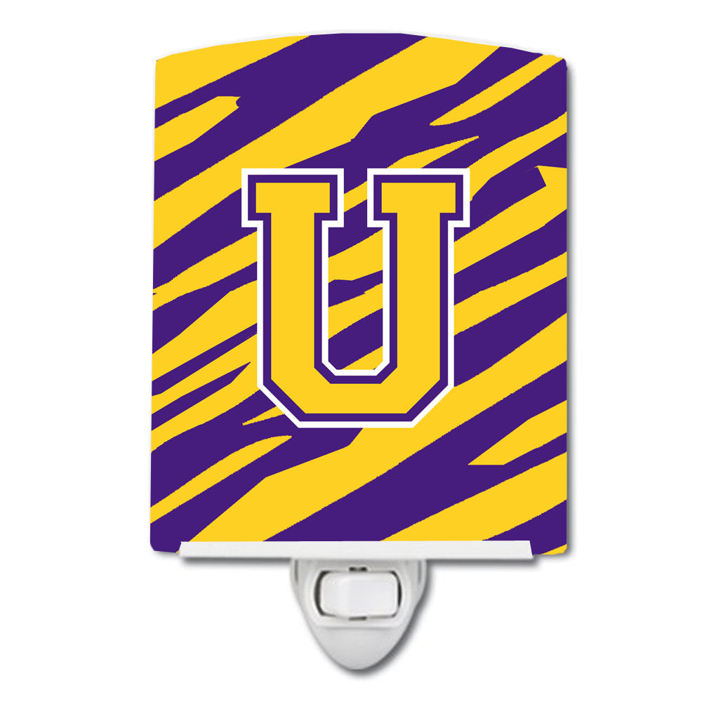 Letter U Monogram - Tiger Stripe - Purple Gold Ceramic Night Light CJ1022-UCNL - the-store.com