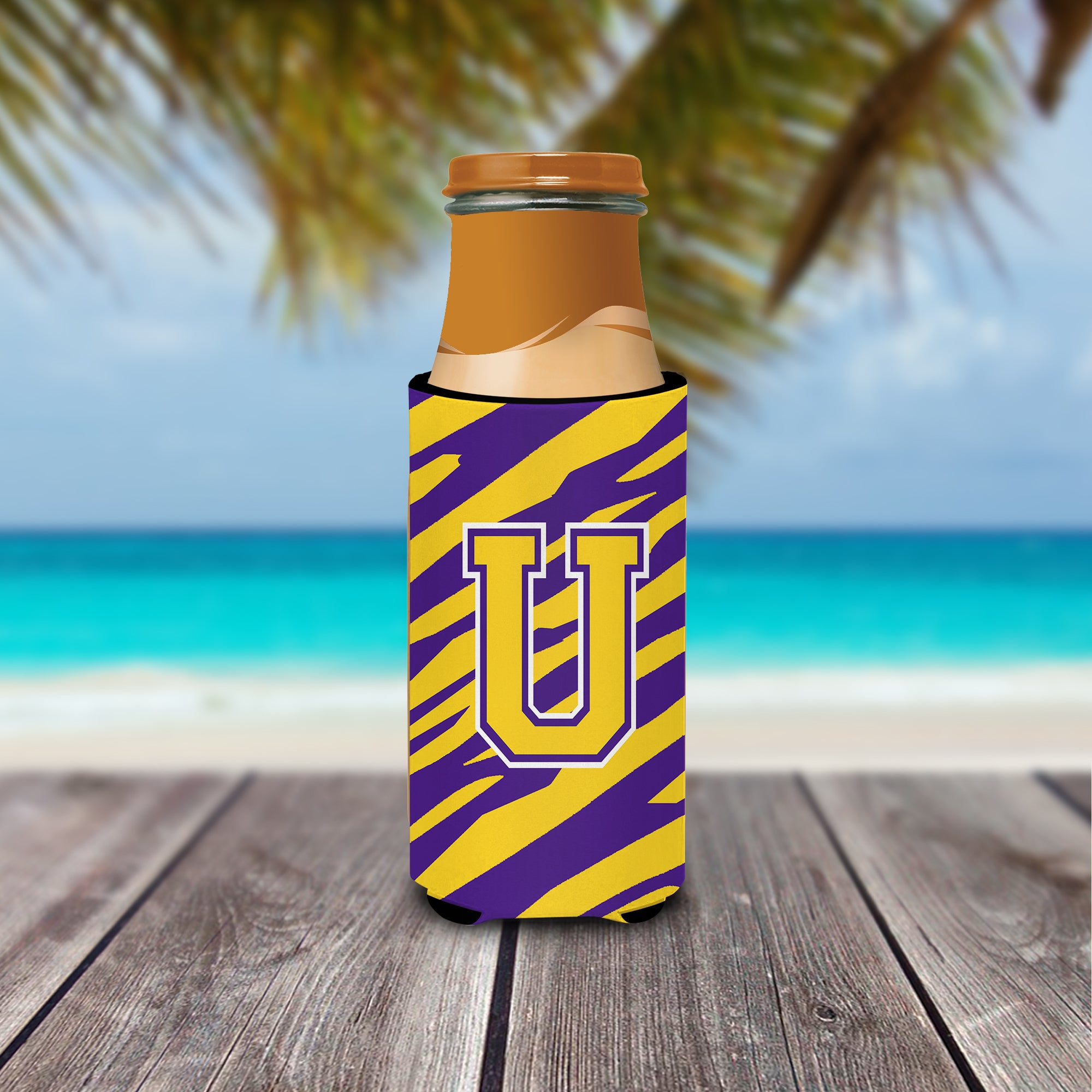 Monogramme - Tiger Stripe - Purple Gold Letter U Ultra Beverage Insulators pour canettes minces CJ1022-UMUK