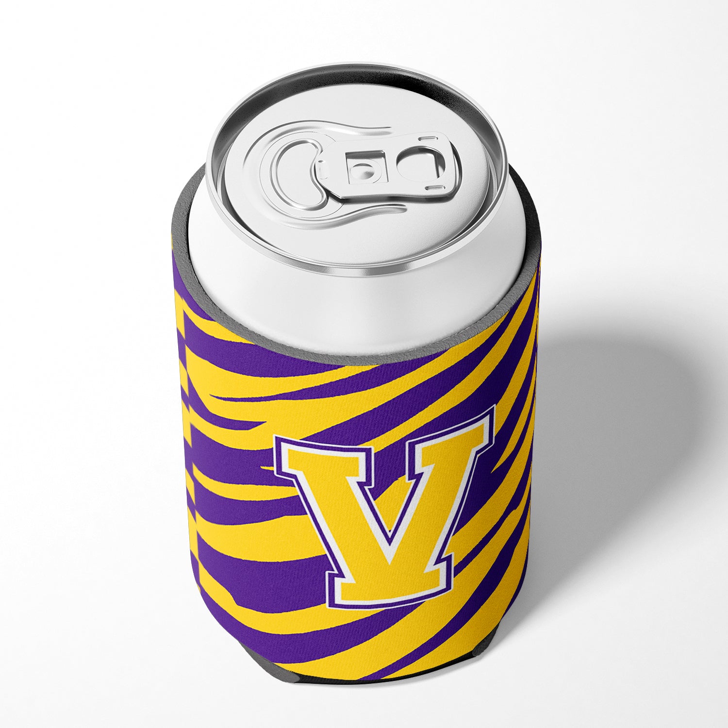 Monogram - Tiger Stripe - Purple Gold Can or Bottle Beverage Insulator Initial V