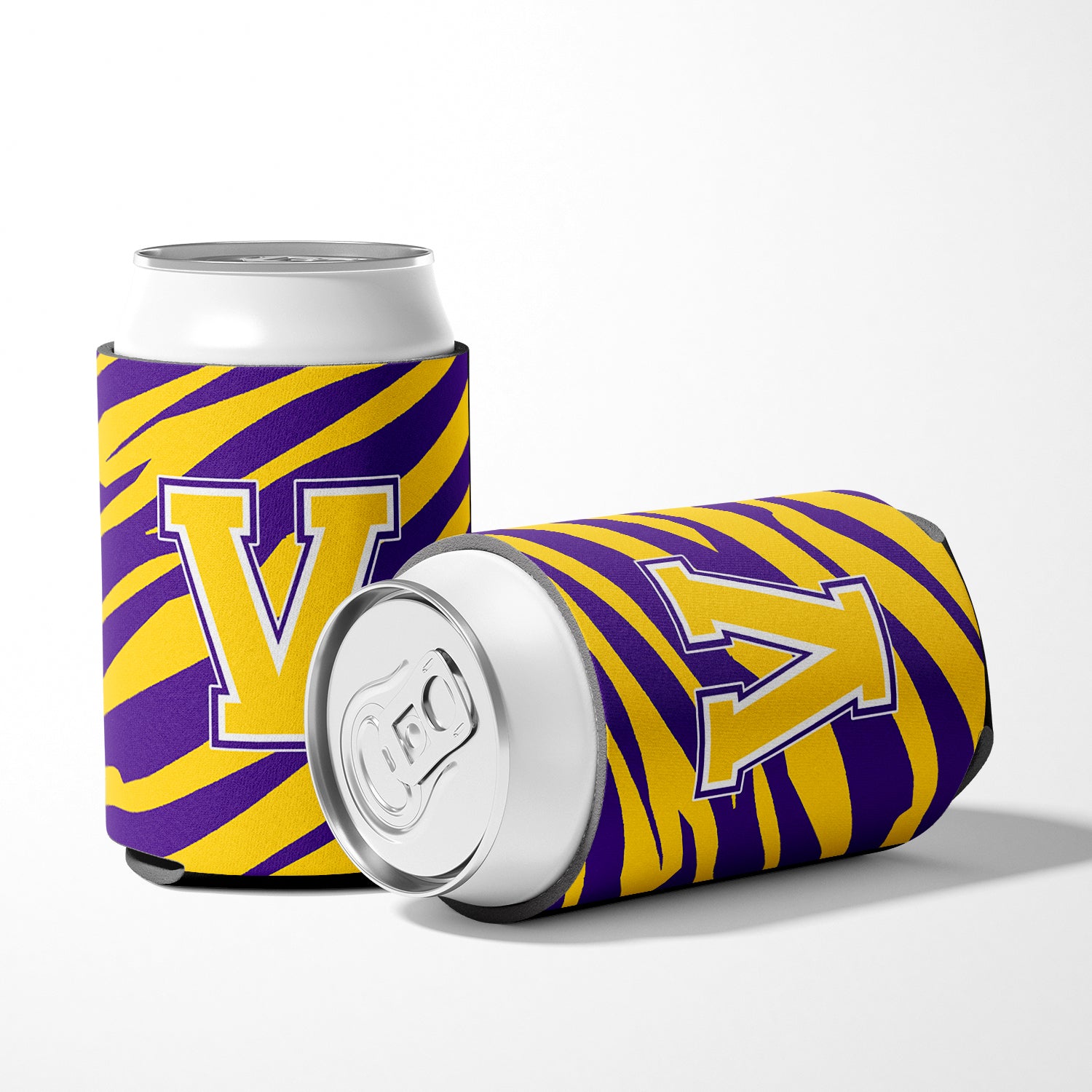 Monogramme - Tiger Stripe - Purple Gold Can ou Bottle Beverage Insulator Initial V