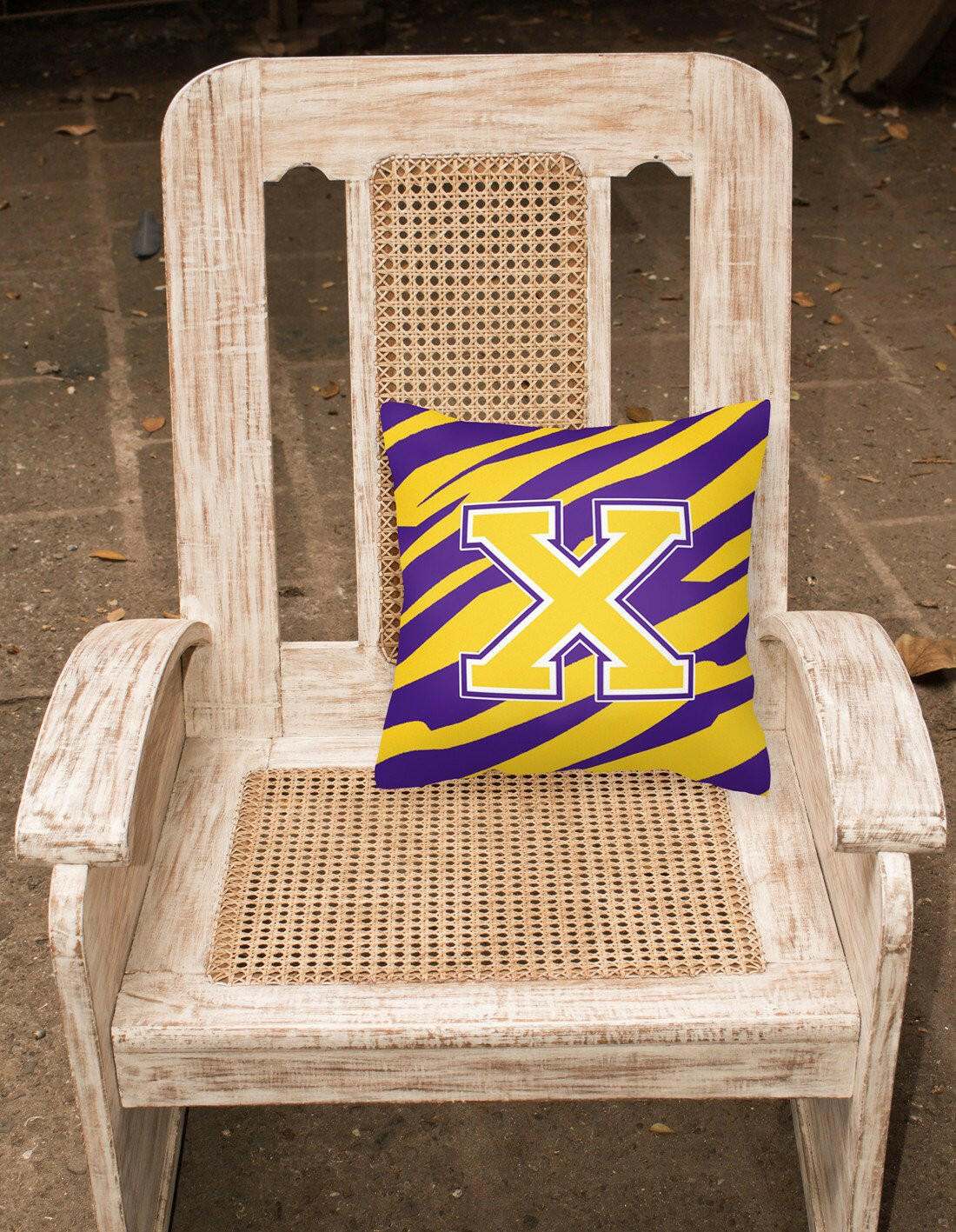 Monogram - Tiger Stripe - Purple Gold Decorative Canvas Fabric Pillow Initial X - the-store.com