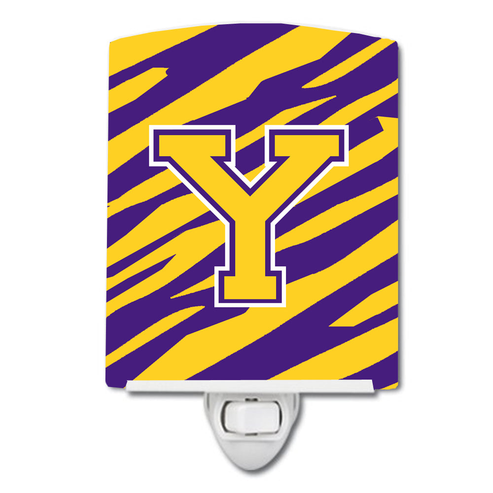 Letter Y Monogram - Tiger Stripe - Purple Gold Ceramic Night Light CJ1022-YCNL - the-store.com