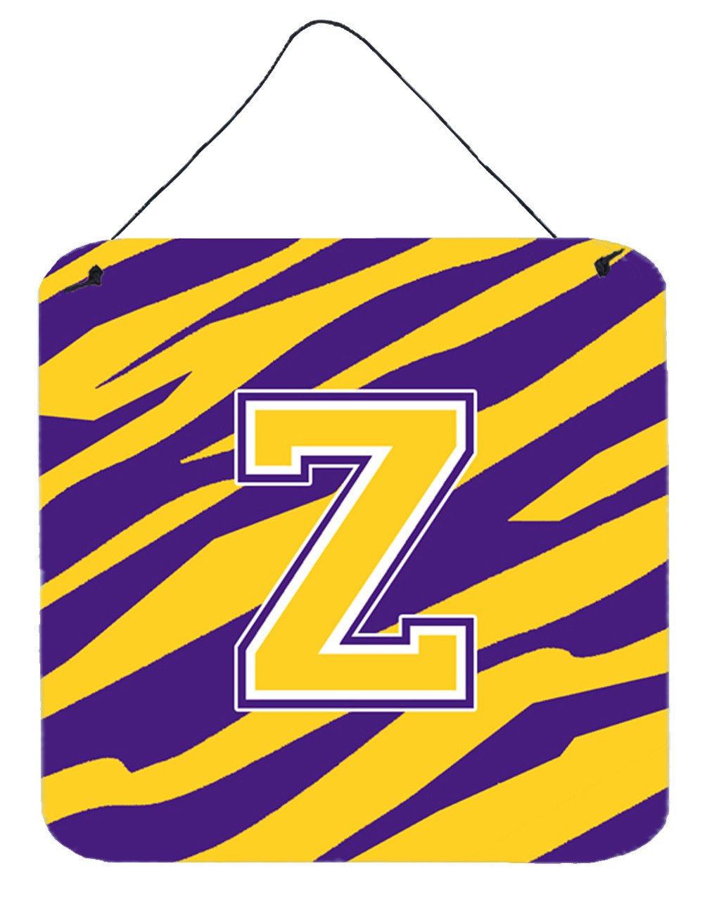 Tiger Stripe - Purple Gold Wall or Door Hanging Prints Initial Z by Caroline's Treasures