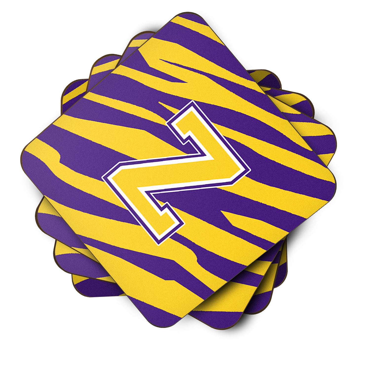 Set of 4 Monogram - Initial Z Tiger Stripe - Purple Gold Foam Coasters - the-store.com