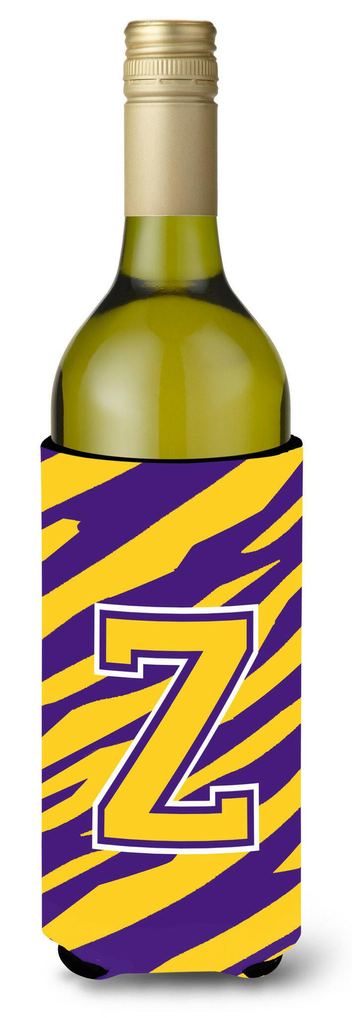 Monogram - Tiger Stripe - Purple Gold  Initial Z Wine Bottle Beverage Insulator Beverage Insulator Hugger by Caroline's Treasures