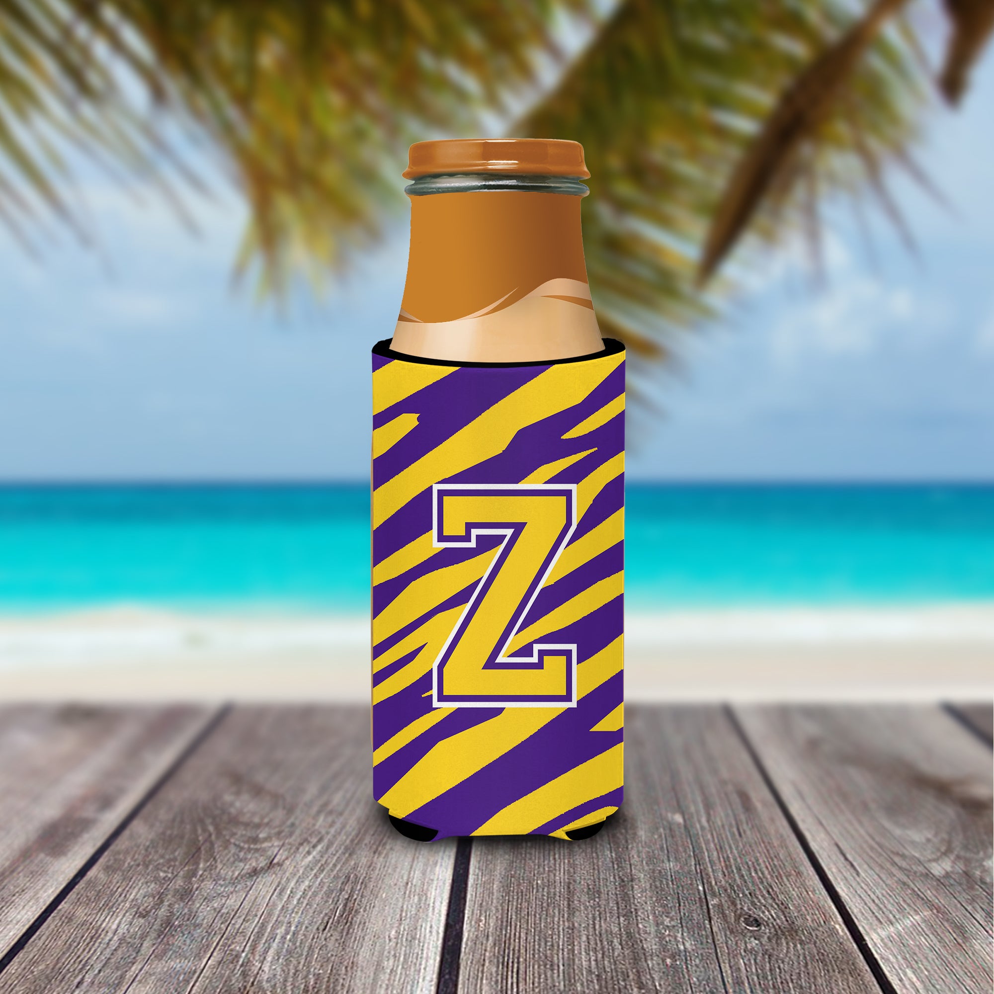 Monogramme - Tiger Stripe - Purple Gold Letter Z Ultra Beverage Isolateurs pour canettes minces CJ1022-ZMUK