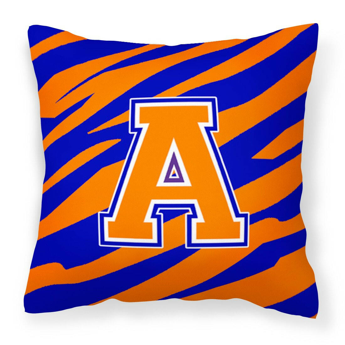 Letter A Monogram - Orange Blue Tiger Stripe Fabric Decorative Pillow CJ1023-APW1414 - the-store.com