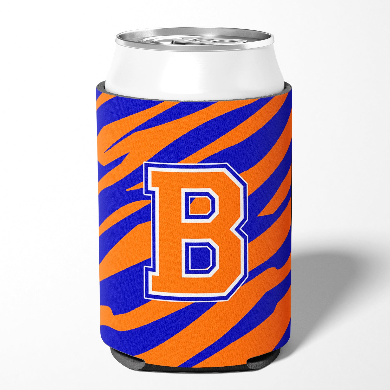 Letter B Initial Monogram Tiger Stripe Blue Orange Can or Bottle Beverage Insulator Hugger.