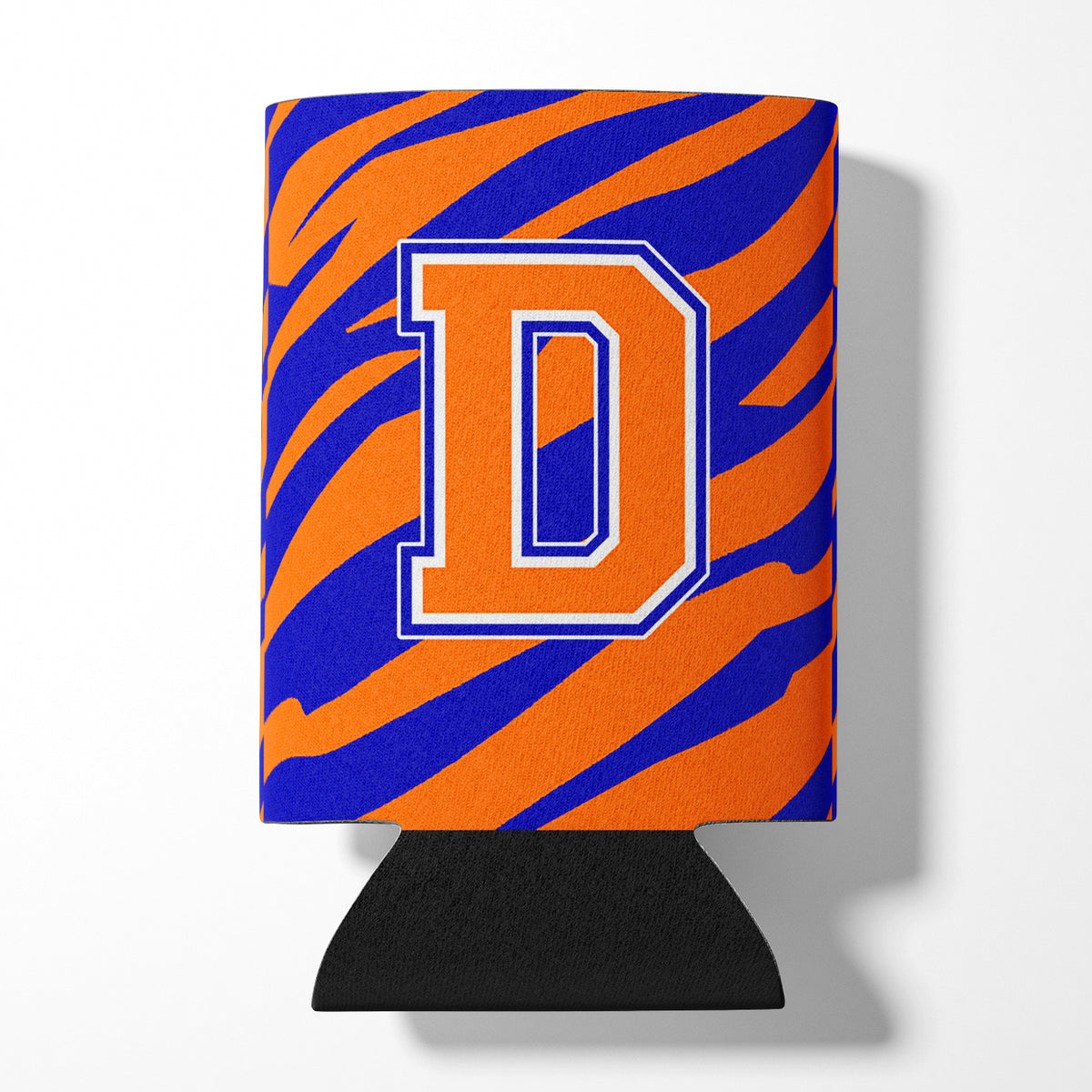 Letter D Initial Monogram Tiger Stripe Blue Orange Can or Bottle Beverage Insulator Hugger
