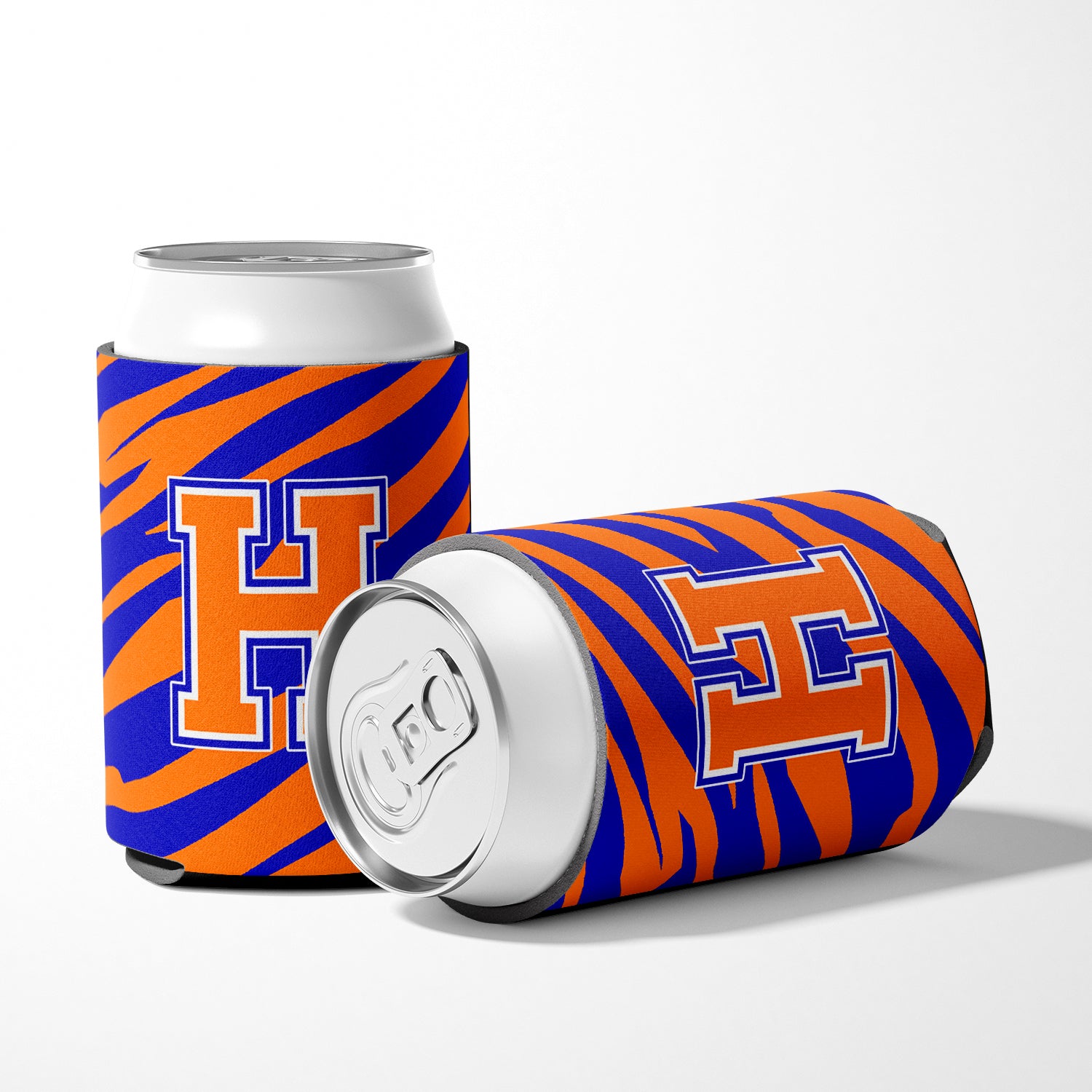 Letter H Initial Monogram Tiger Stripe Blue Orange Can or Bottle Beverage Insulator Hugger.