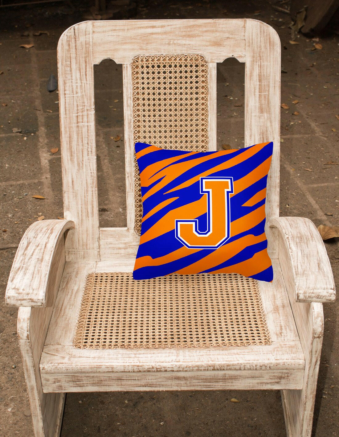 Monogram Initial J Tiger Stripe - Blue Orange Decorative   Canvas Fabric Pillow - the-store.com