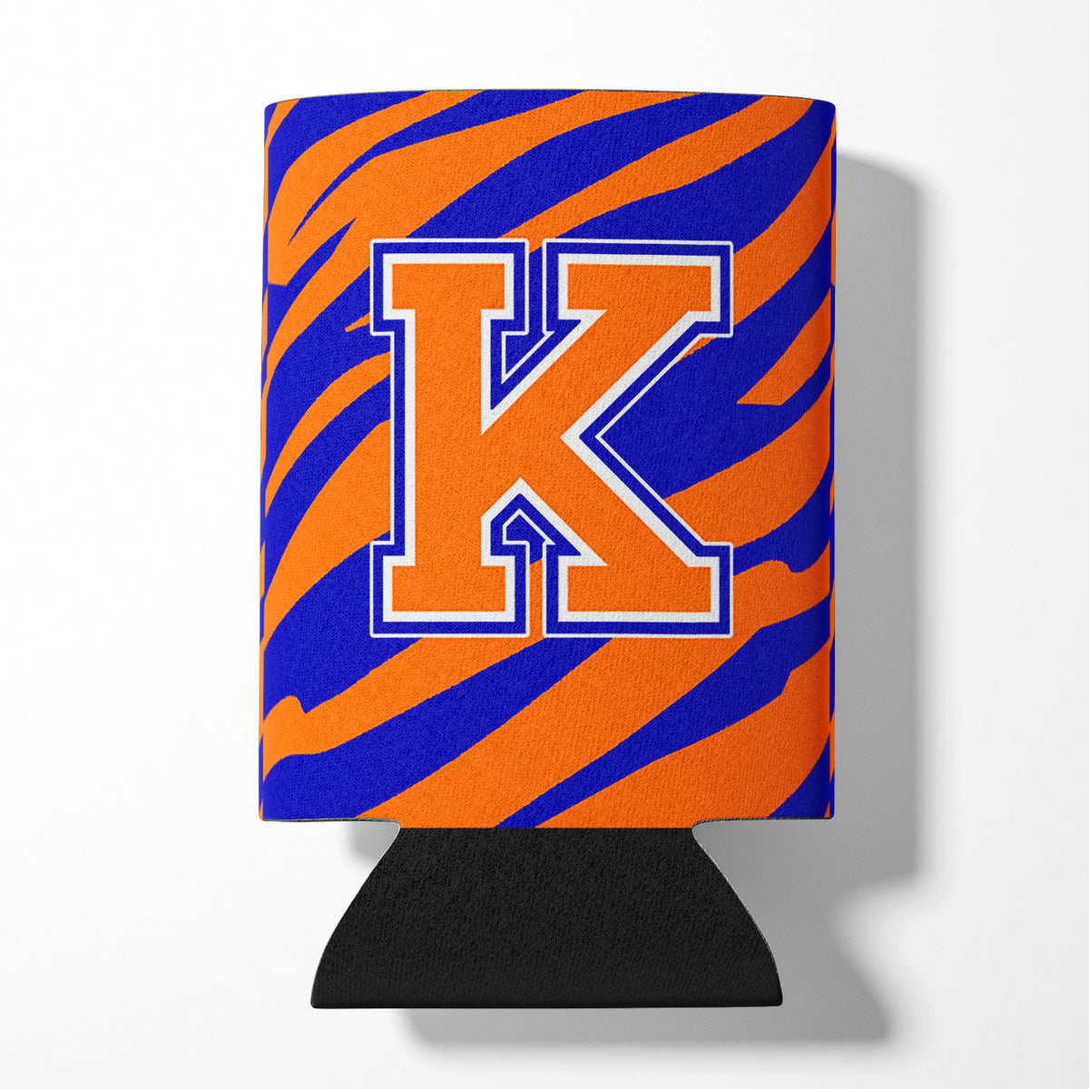Lettre K initiale monogramme tigre rayure bleu orange canette ou bouteille boisson isolant Hugger