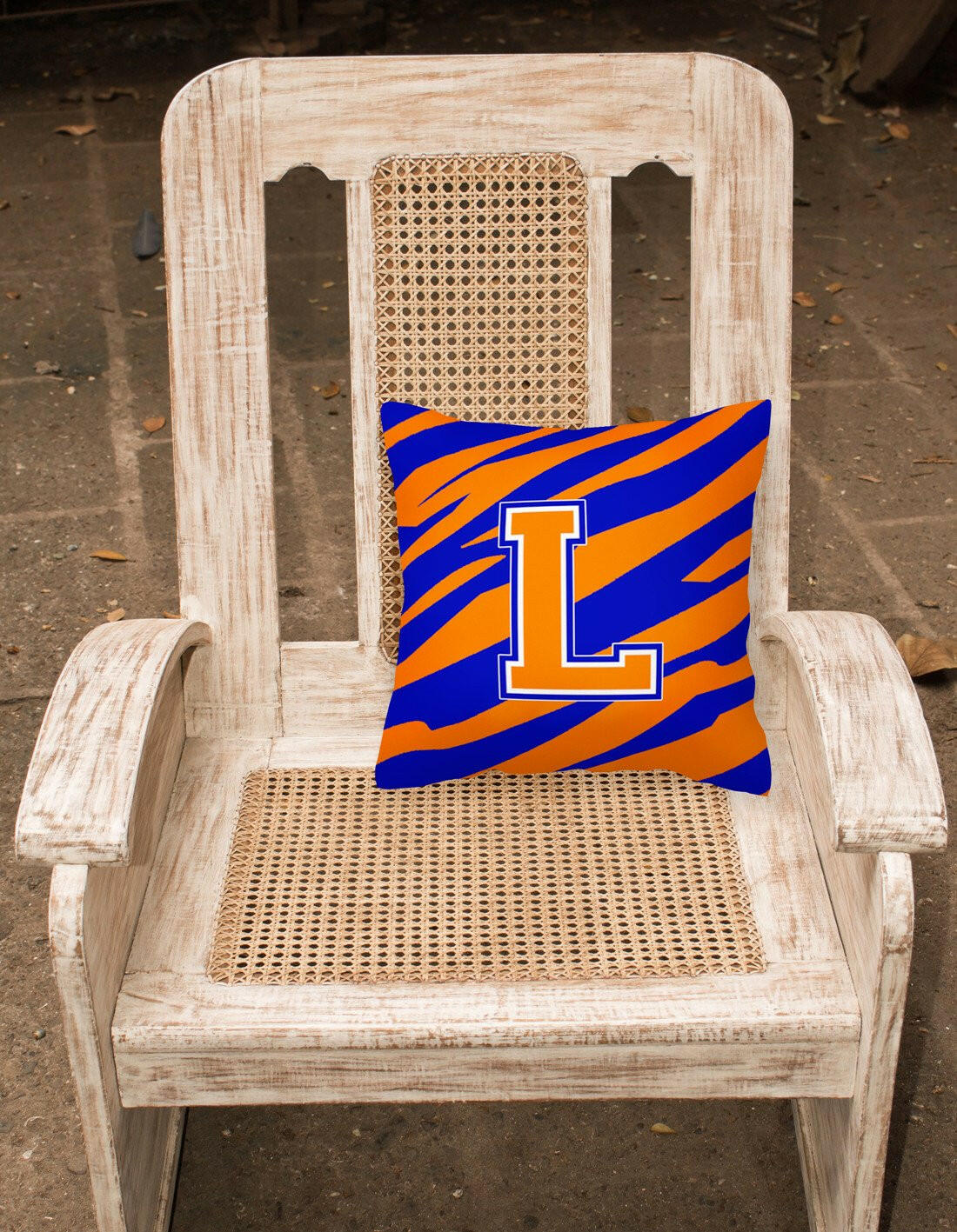 Monogram Initial L Tiger Stripe - Blue Orange Decorative   Canvas Fabric Pillow - the-store.com
