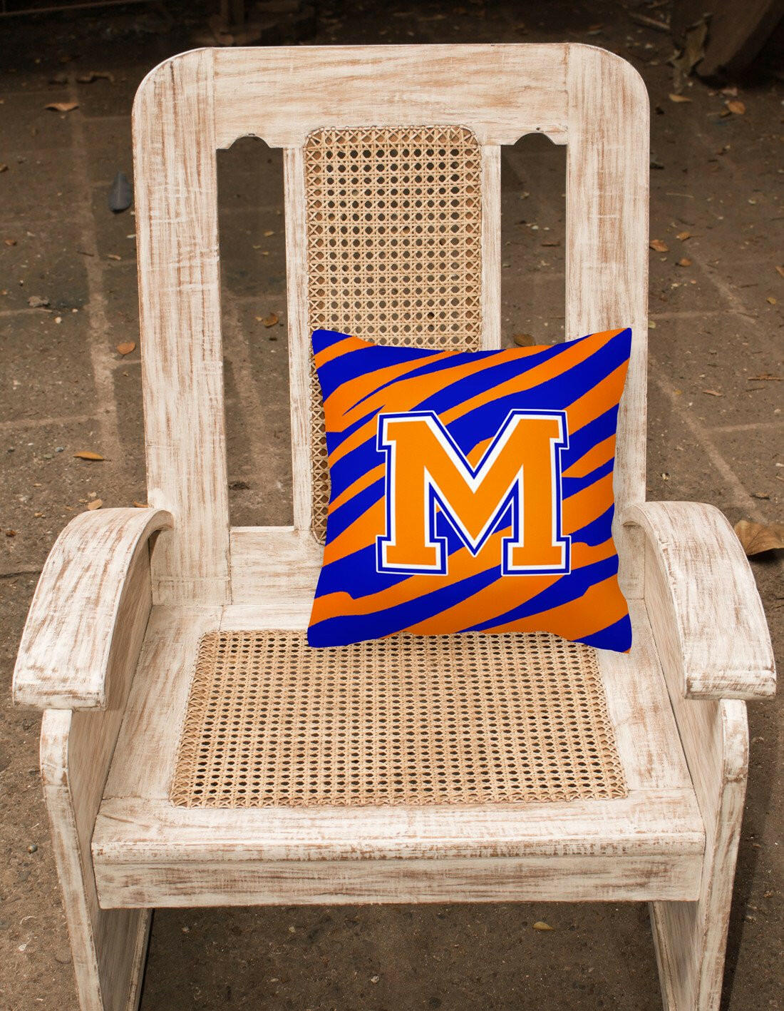 Monogram Initial M Tiger Stripe - Blue Orange Decorative   Canvas Fabric Pillow - the-store.com