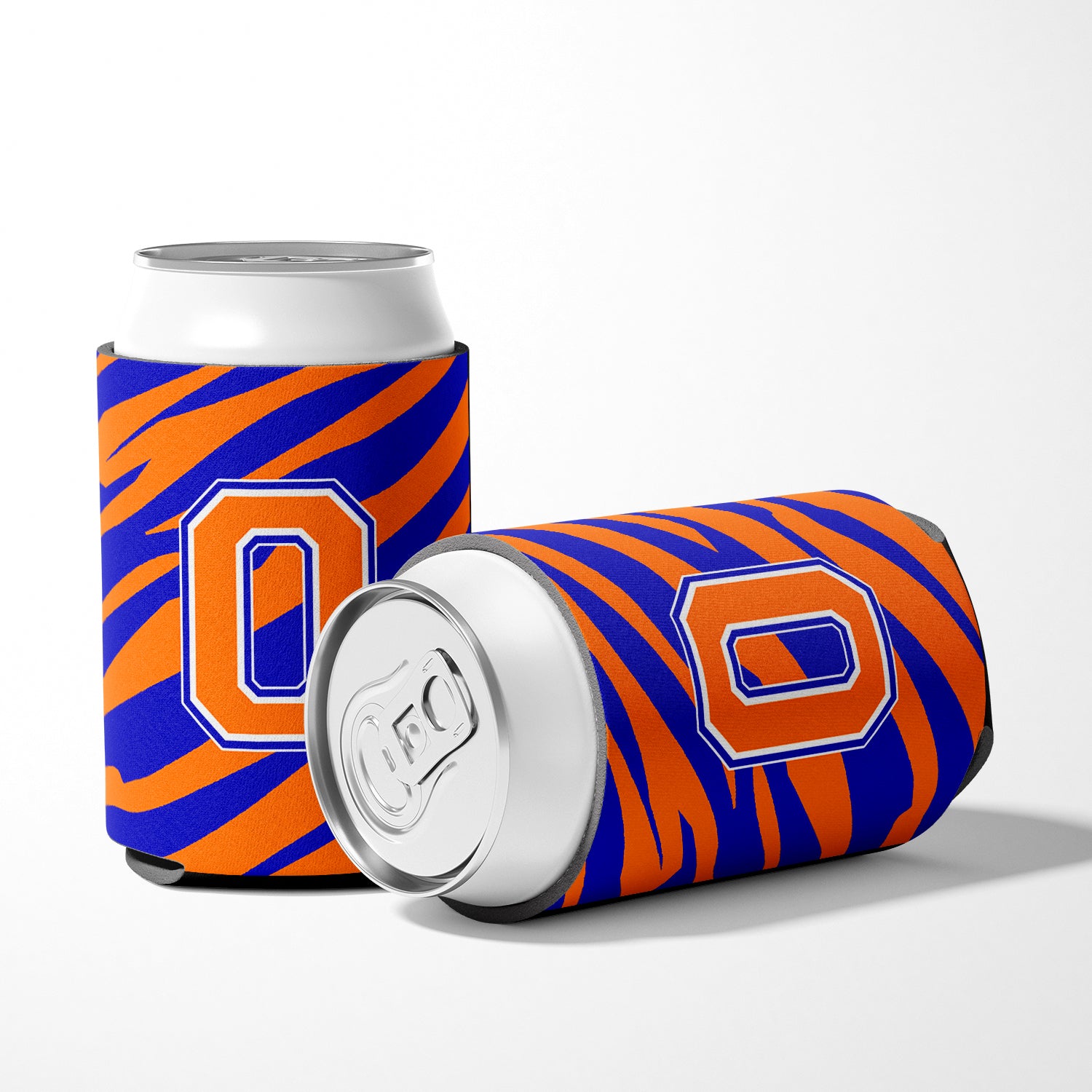 Letter O Initial Monogram Tiger Stripe Blue Orange Can or Bottle Beverage Insulator Hugger.