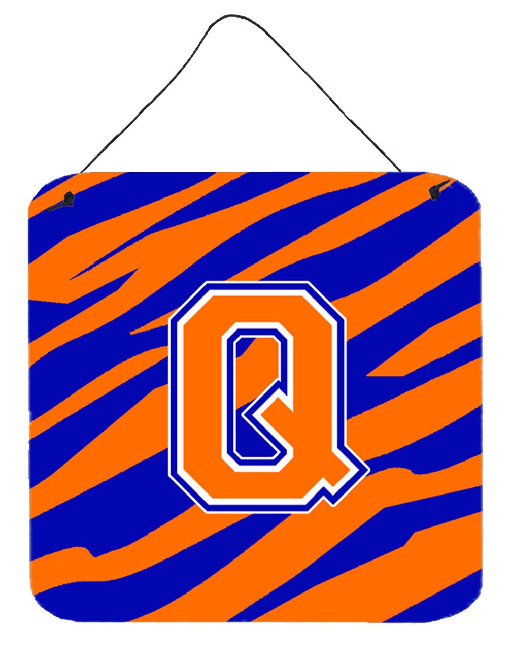 Letter Q Initial Tiger Stripe - Blue Orange  Wall or Door Hanging Prints by Caroline's Treasures