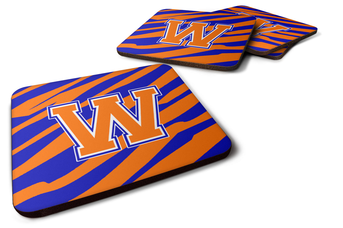 Set of 4 Monogram - Tiger Stripe - Blue Orange Foam Coasters Initial Letter W - the-store.com
