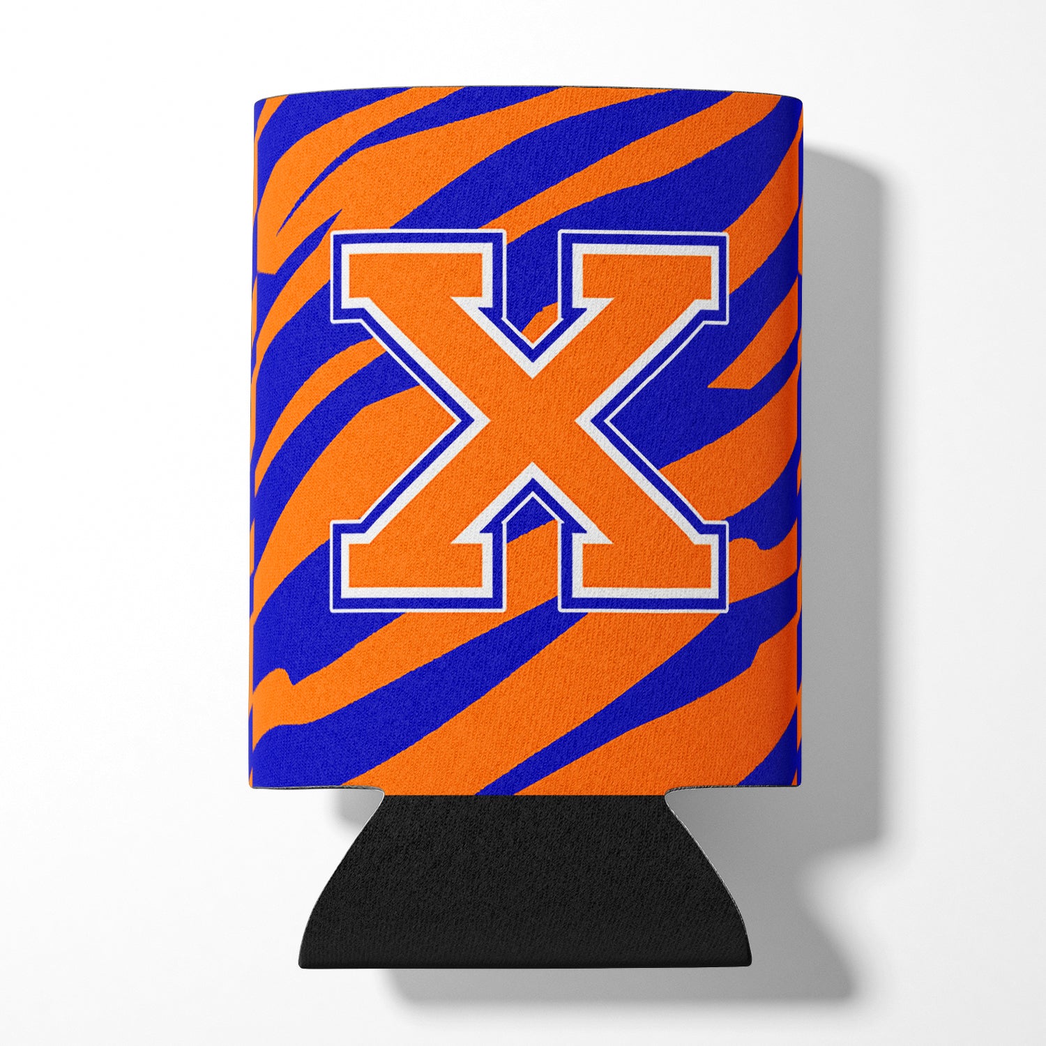 Letter X Initial Monogram Tiger Stripe Blue Orange Can or Bottle Beverage Insulator Hugger.