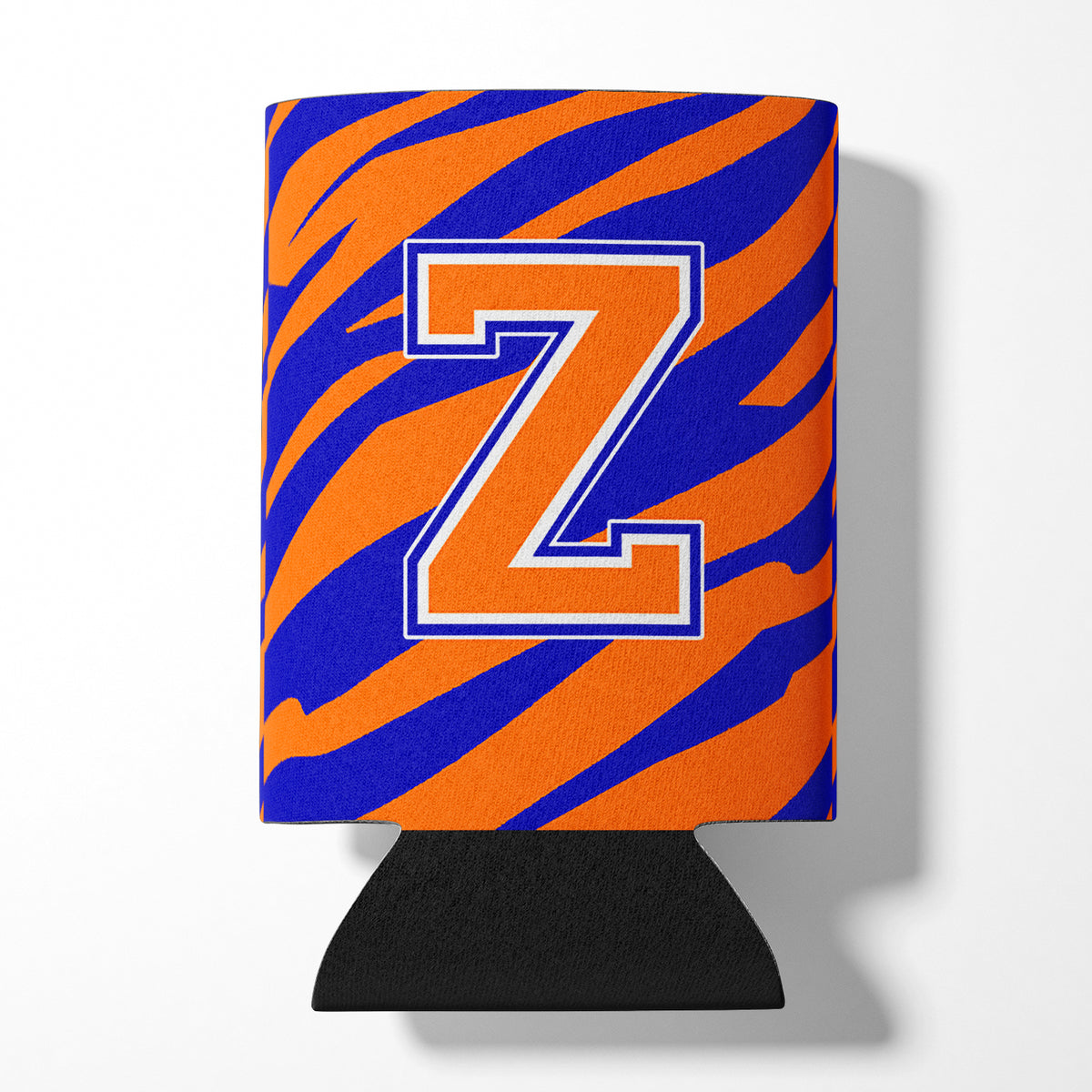 Letter Z Initial Monogram Tiger Stripe Blue Orange Can or Bottle Beverage Insulator Hugger