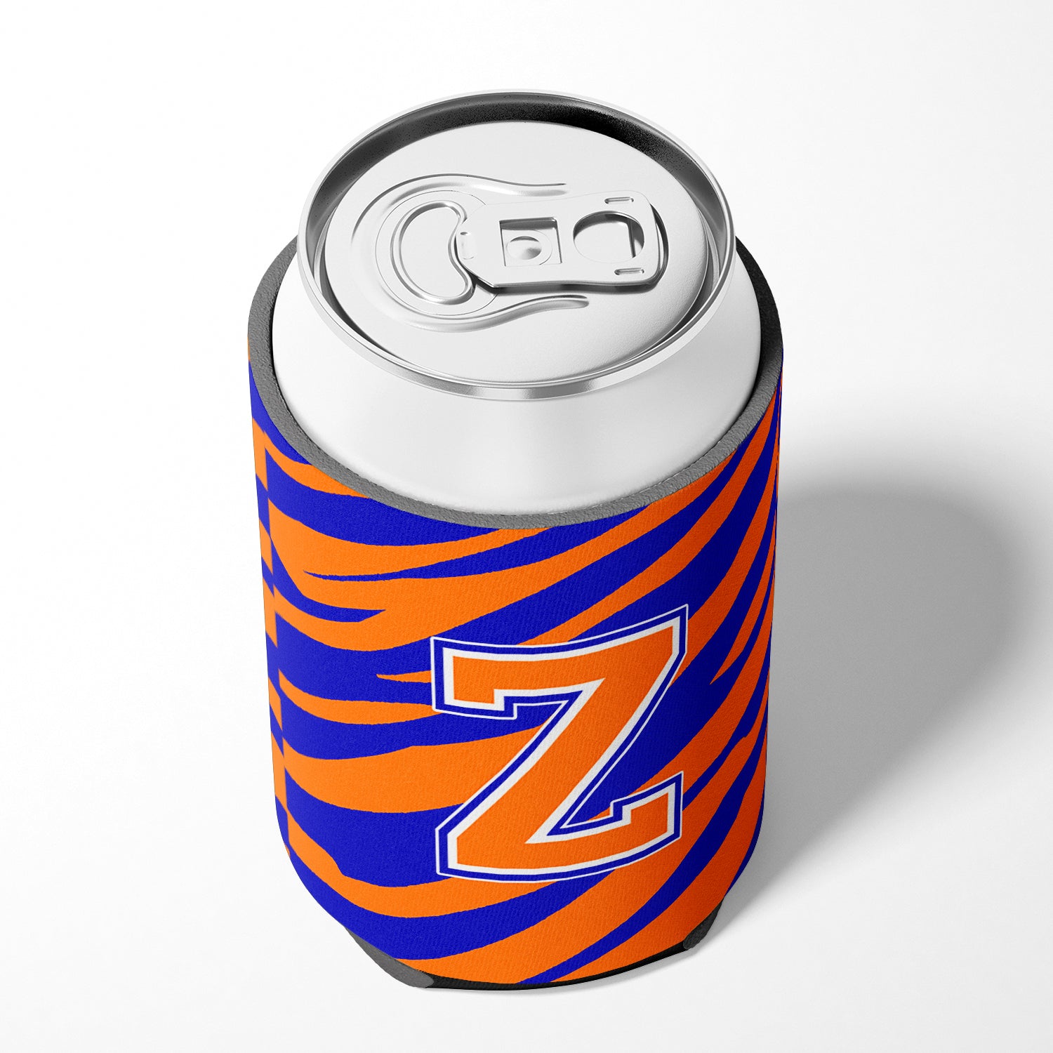 Letter Z Initial Monogram Tiger Stripe Blue Orange Can or Bottle Beverage Insulator Hugger