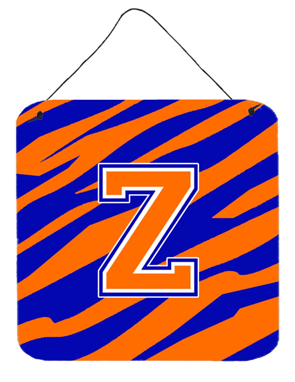 Letter Z Initial Tiger Stripe - Blue Orange  Wall or Door Hanging Prints by Caroline&#39;s Treasures