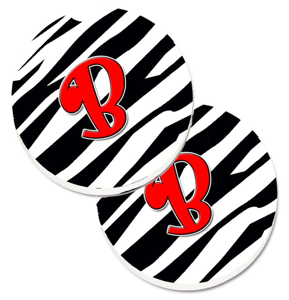 Monogram Initial B Zebra Red  Set of 2 Cup Holder Car Coasters CJ1024-BCARC by Caroline&#39;s Treasures