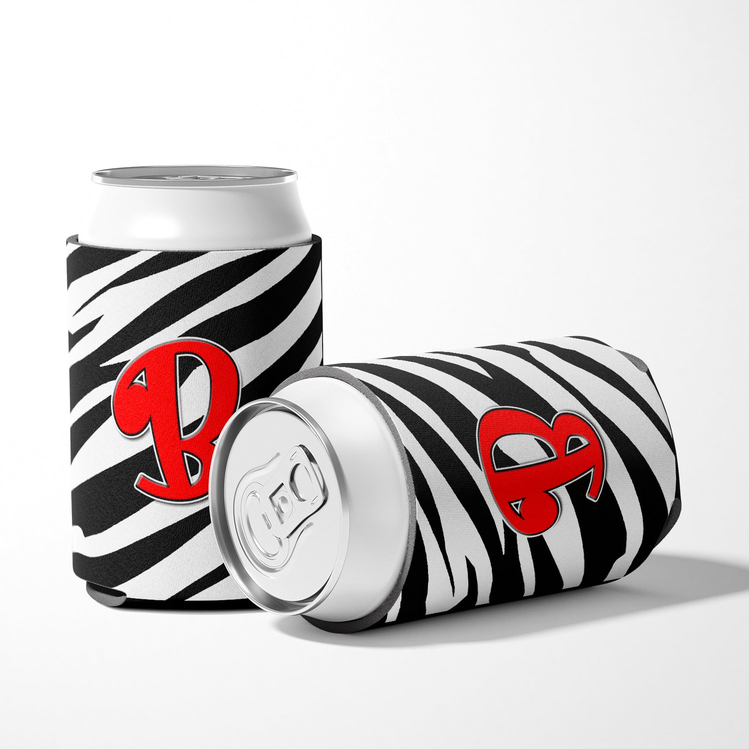 Letter B Initial Monogram - Zebra Red Can or Bottle Beverage Insulator Hugger.