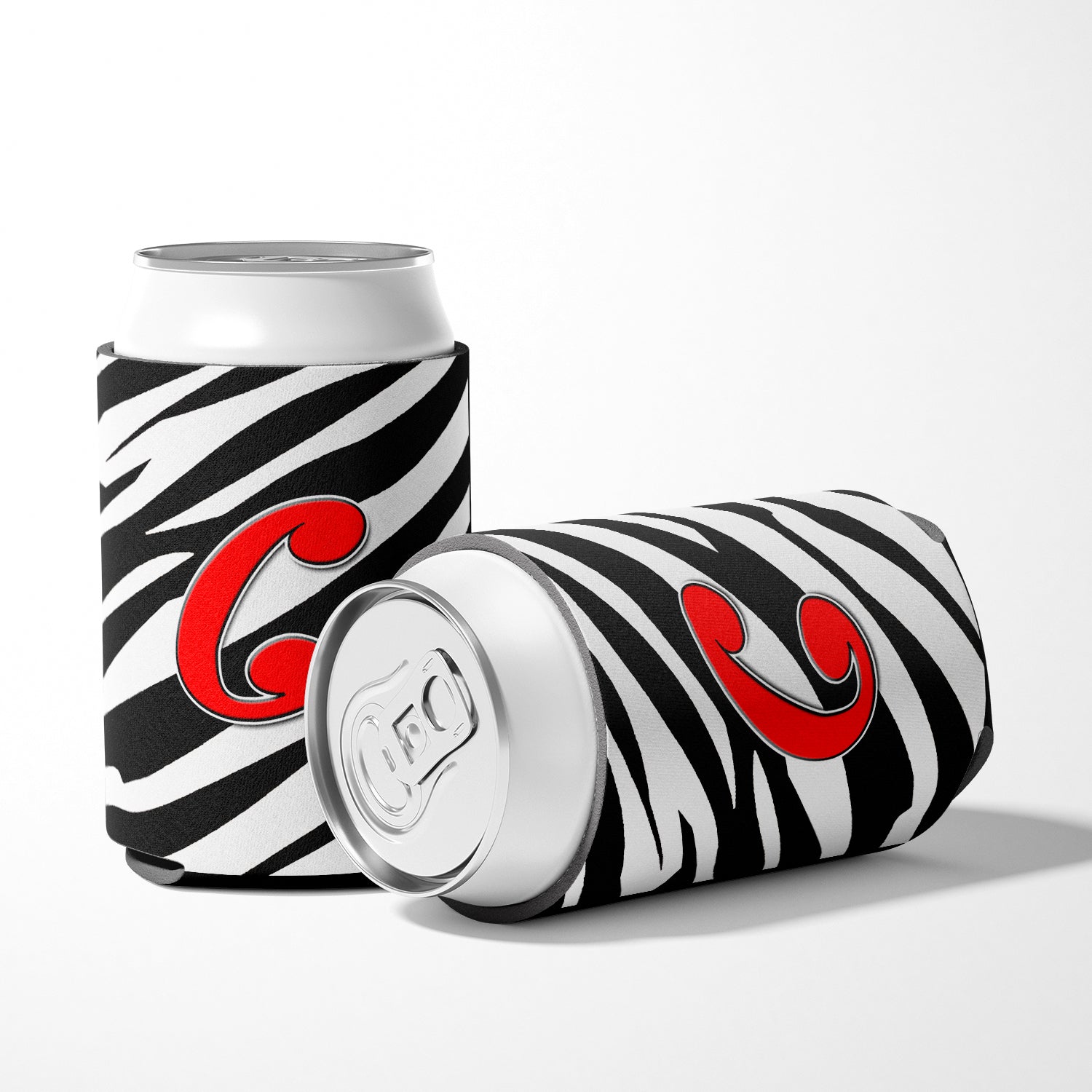 Letter C Initial Monogram - Zebra Red Can or Bottle Beverage Insulator Hugger.