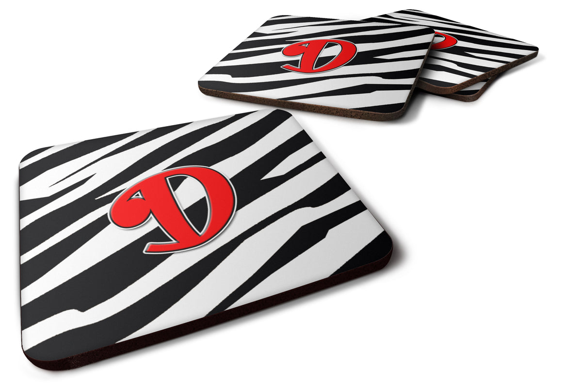 Set of 4 Monogram - Zebra Red Foam Coasters Initial Letter D - the-store.com