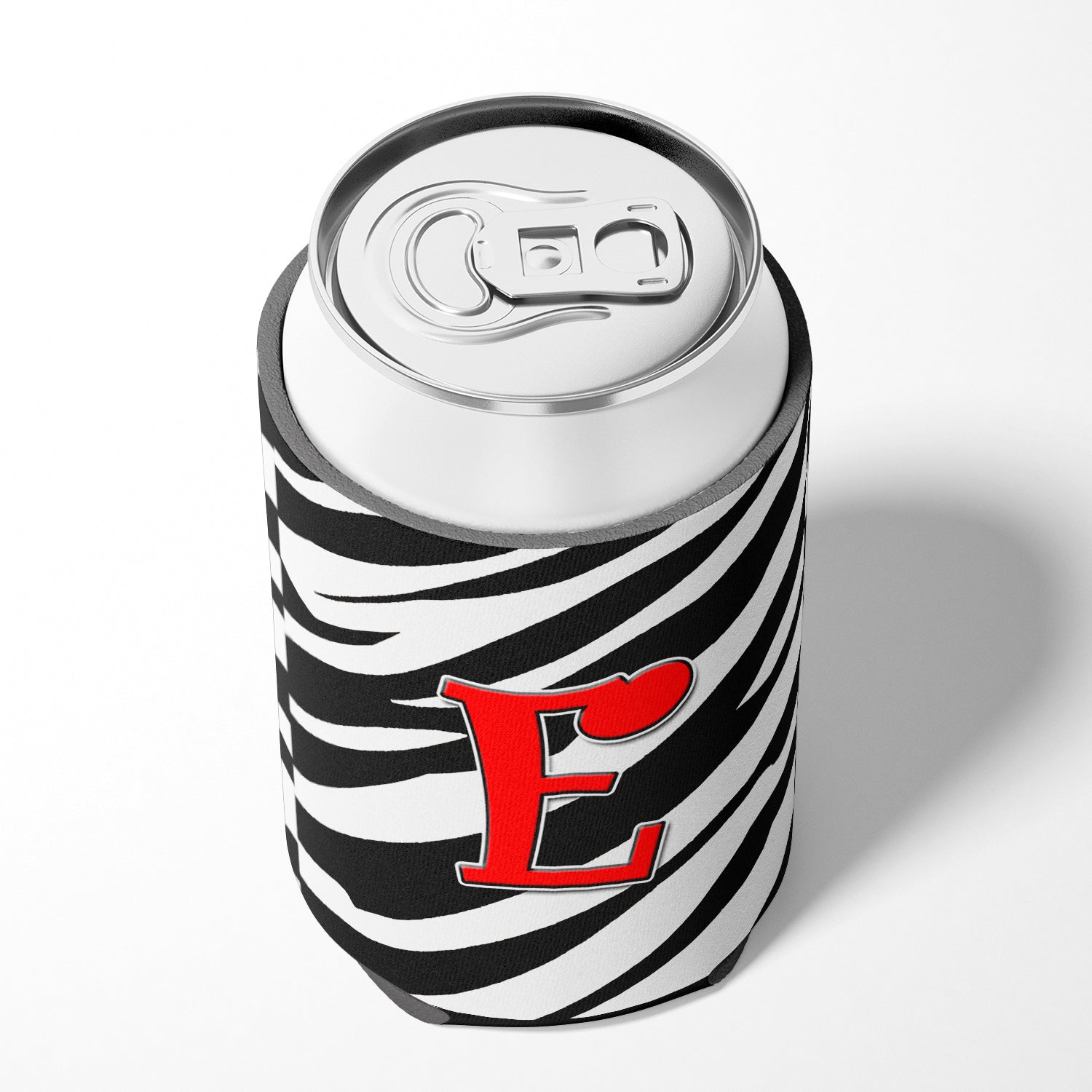 Letter E Initial Monogram - Zebra Red Can or Bottle Beverage Insulator Hugger.