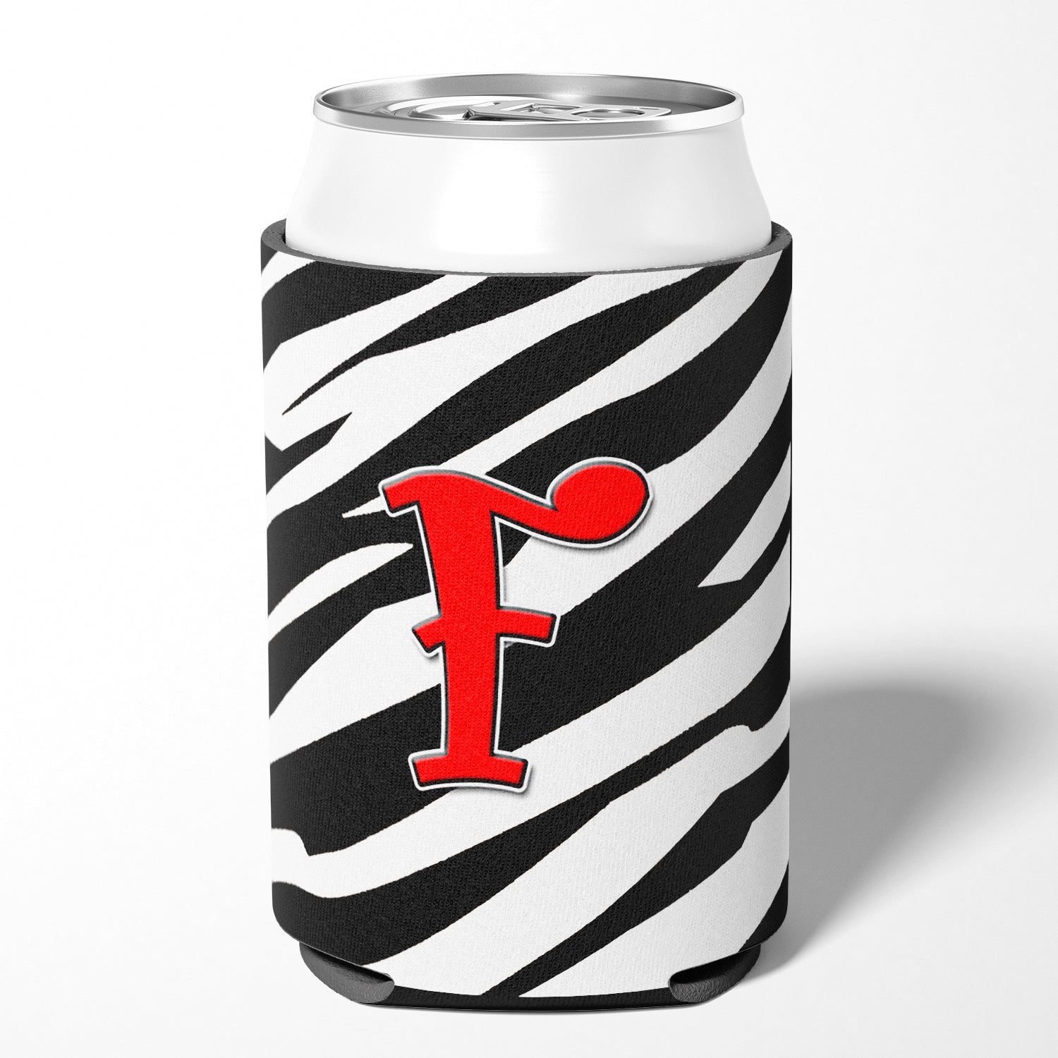 Monogramme initial de la lettre F - Zebra Red Can ou Bottle Beverage Insulator Hugger