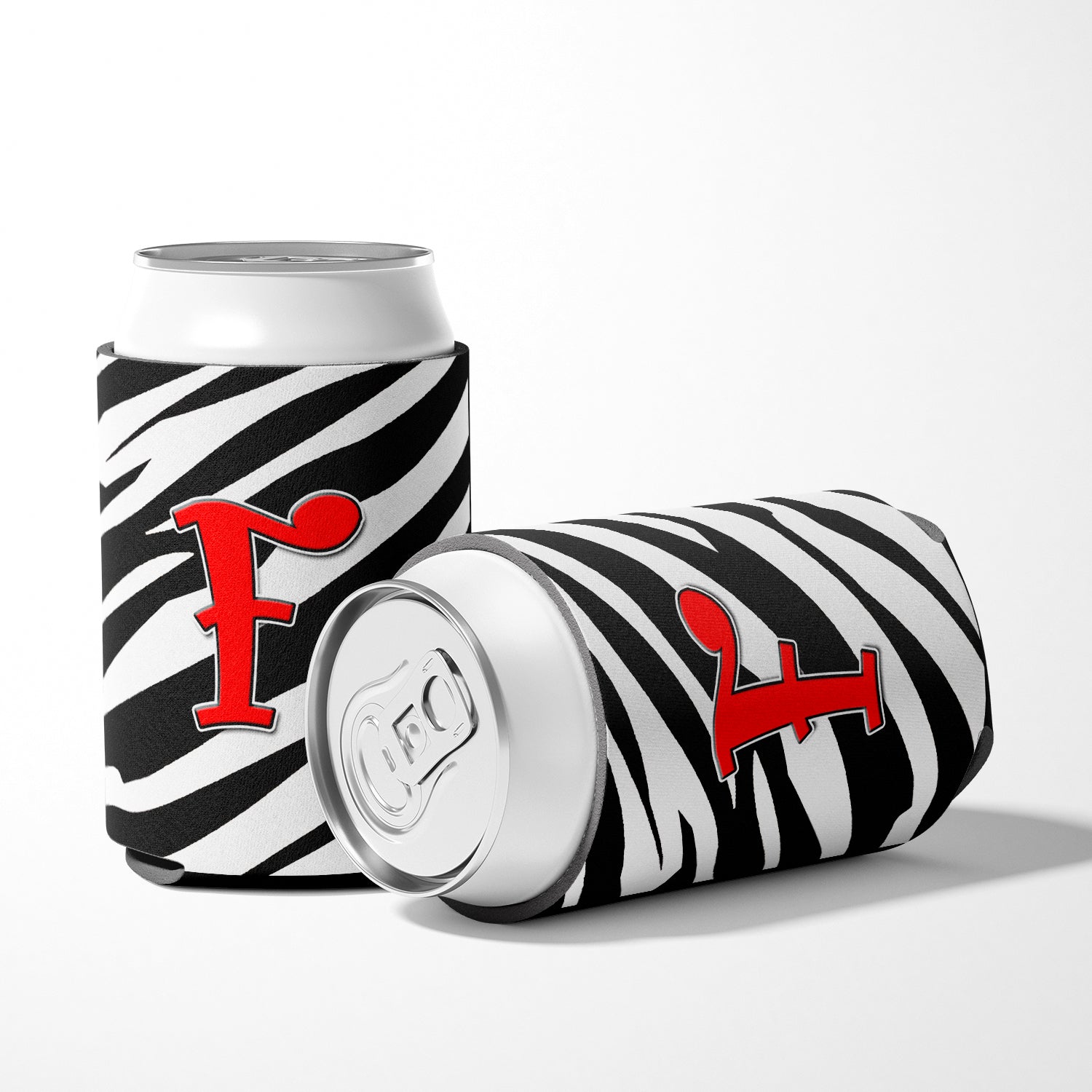 Letter F Initial Monogram - Zebra Red Can or Bottle Beverage Insulator Hugger.