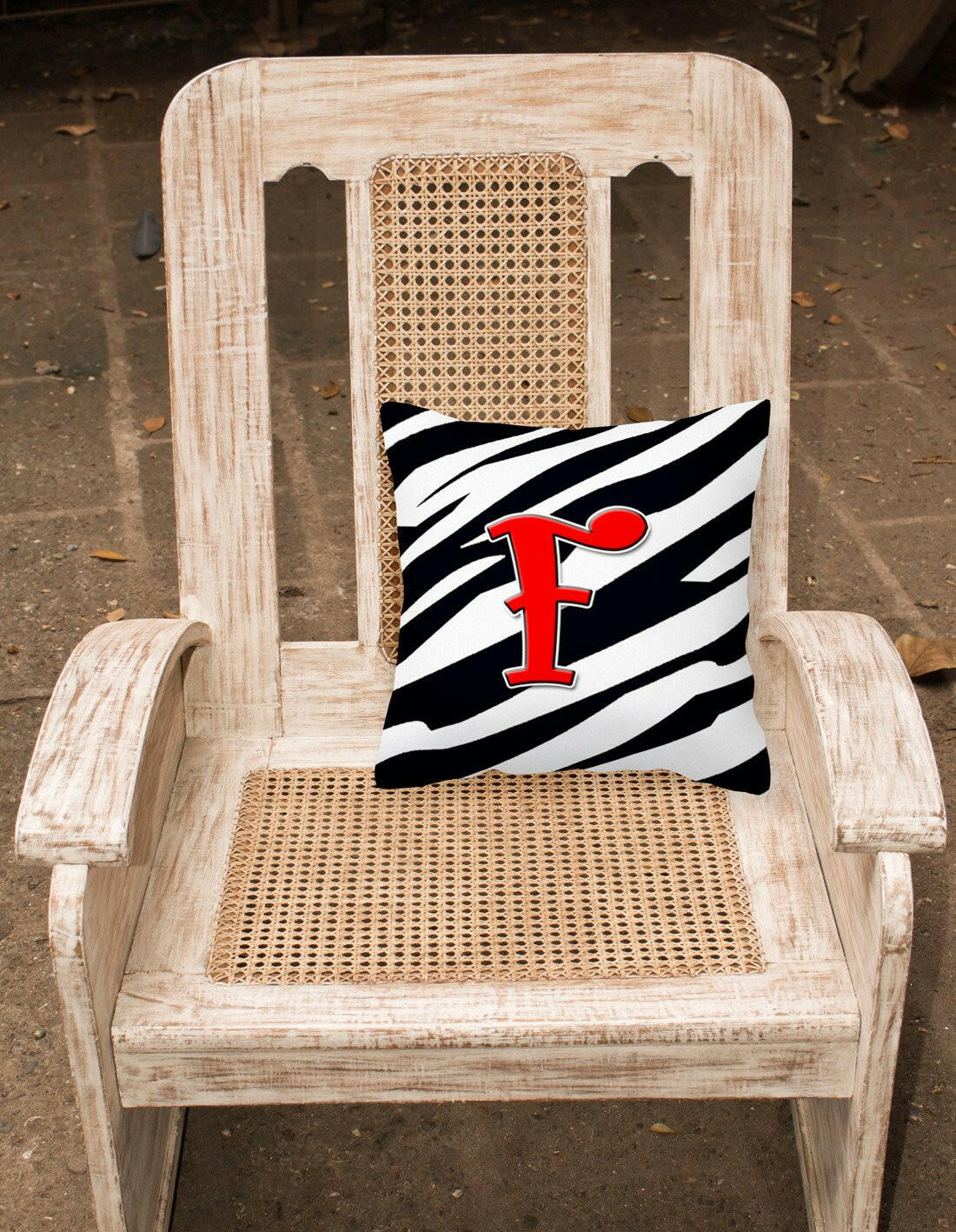Monogram Initial F Zebra Red Decorative   Canvas Fabric Pillow CJ1024 - the-store.com