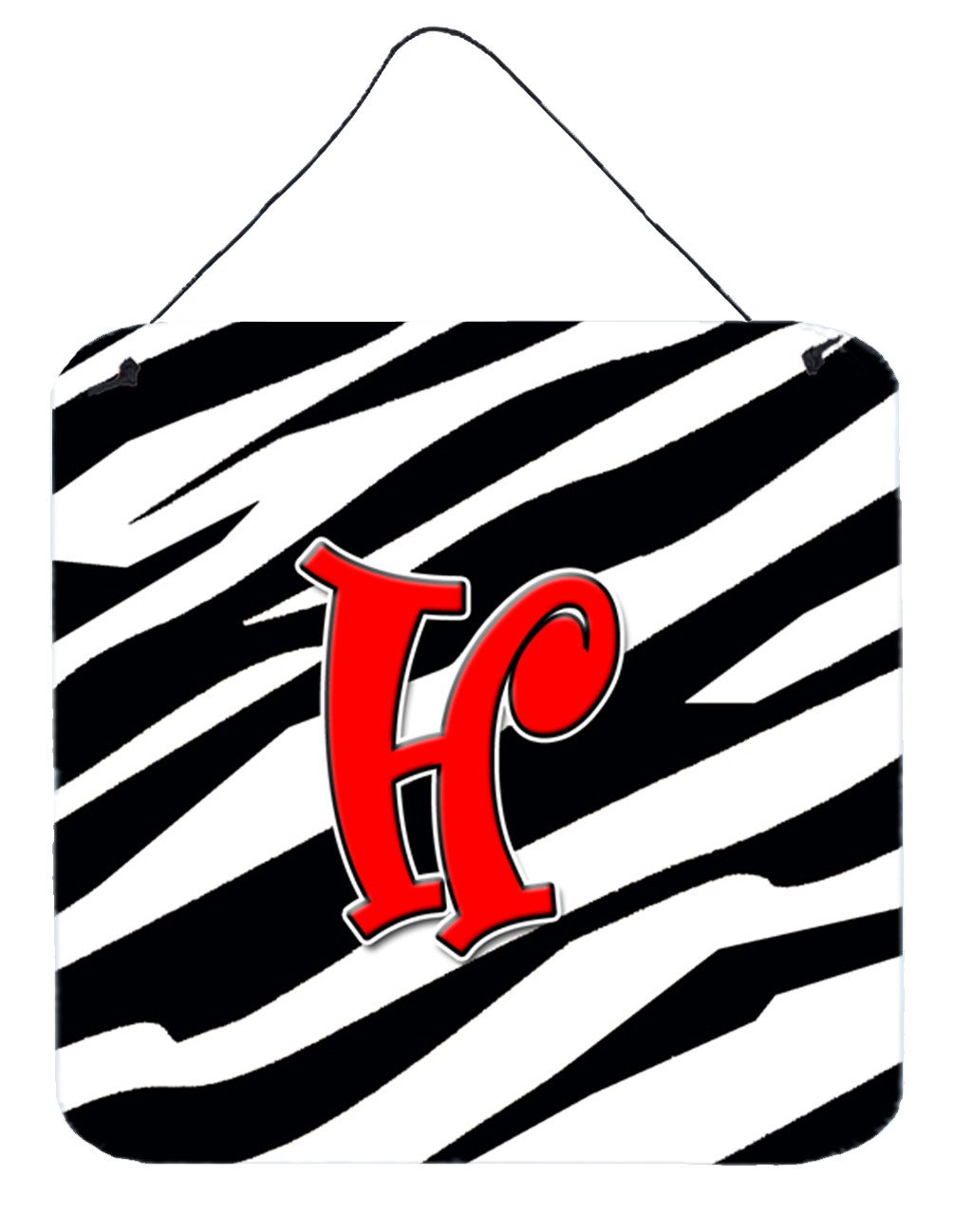 Letter H Initial Monogram - Zebra Red Wall or Door Hanging Prints by Caroline&#39;s Treasures
