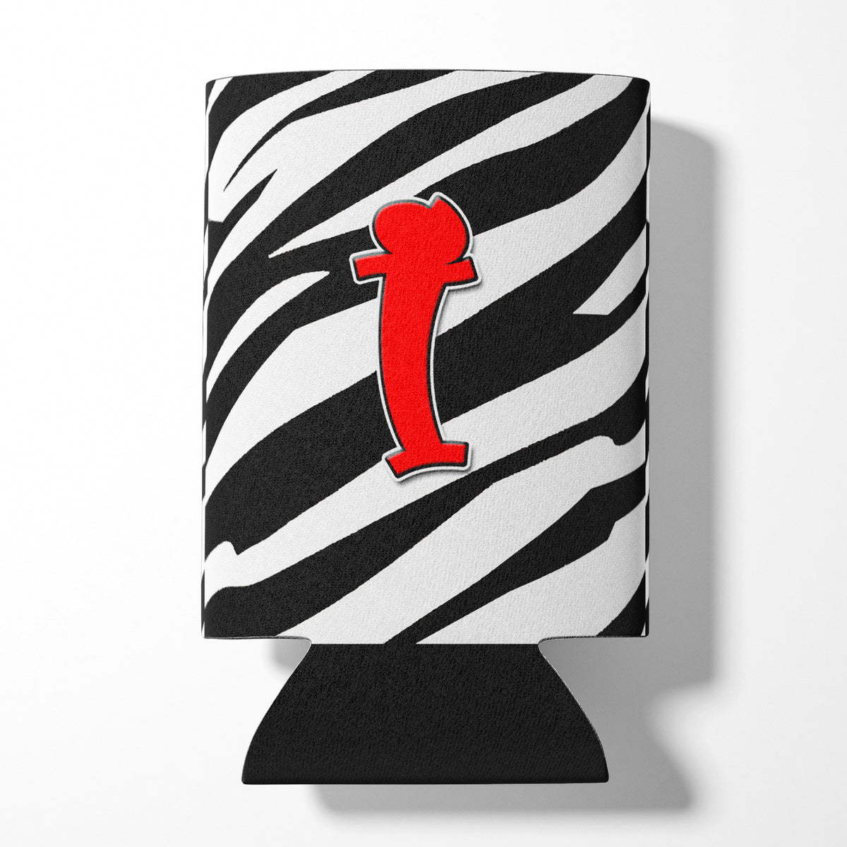 Letter I Initial Monogram - Zebra Red Can or Bottle Beverage Insulator Hugger.