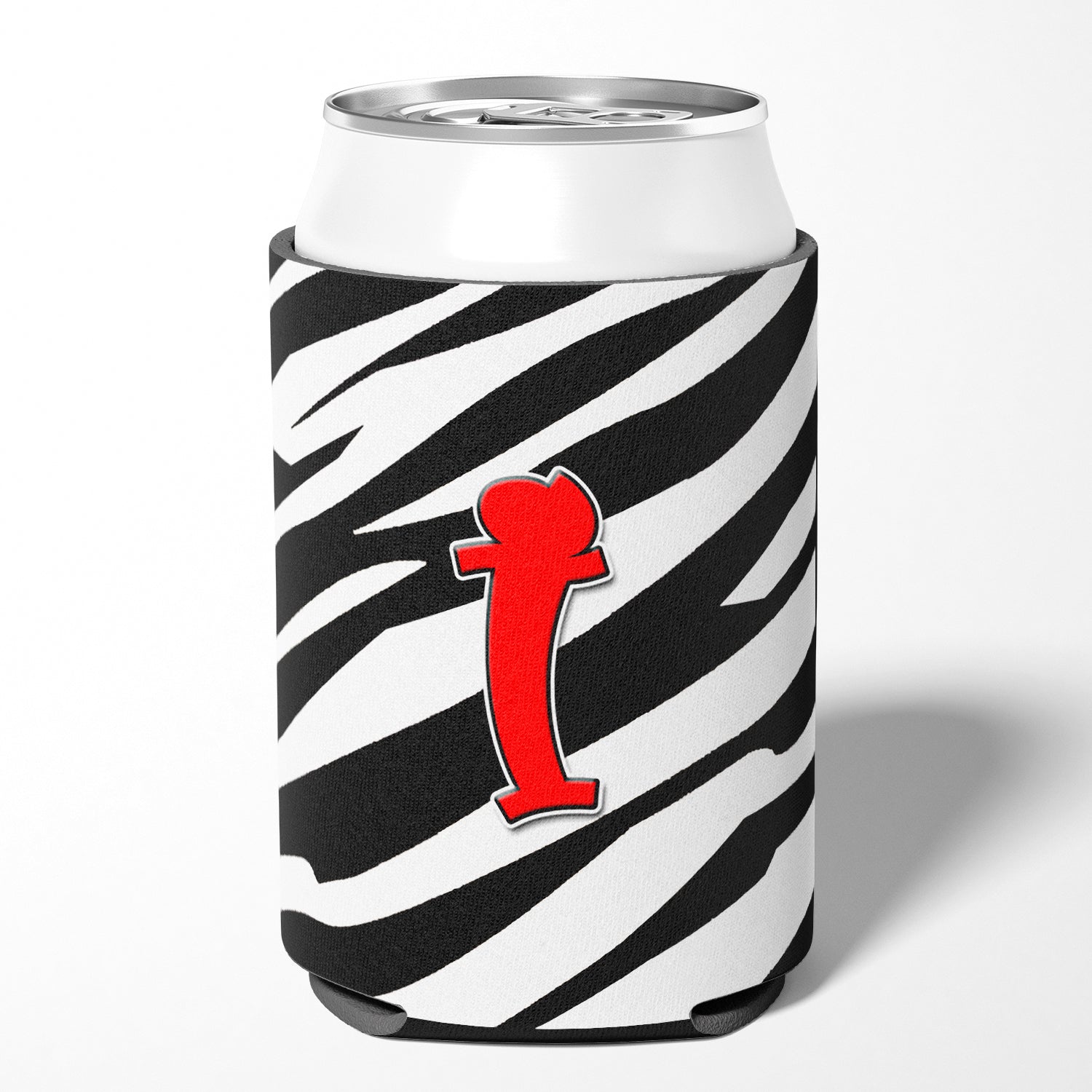 Letter I Initial Monogram - Zebra Red Can or Bottle Beverage Insulator Hugger.