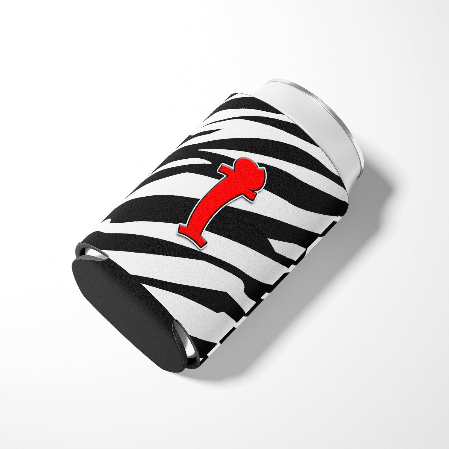 Letter I Initial Monogram - Zebra Red Can or Bottle Beverage Insulator Hugger
