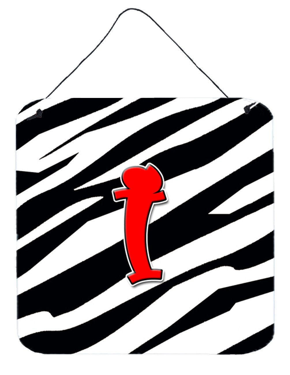 Letter I Initial Monogram - Zebra Red Wall or Door Hanging Prints by Caroline&#39;s Treasures